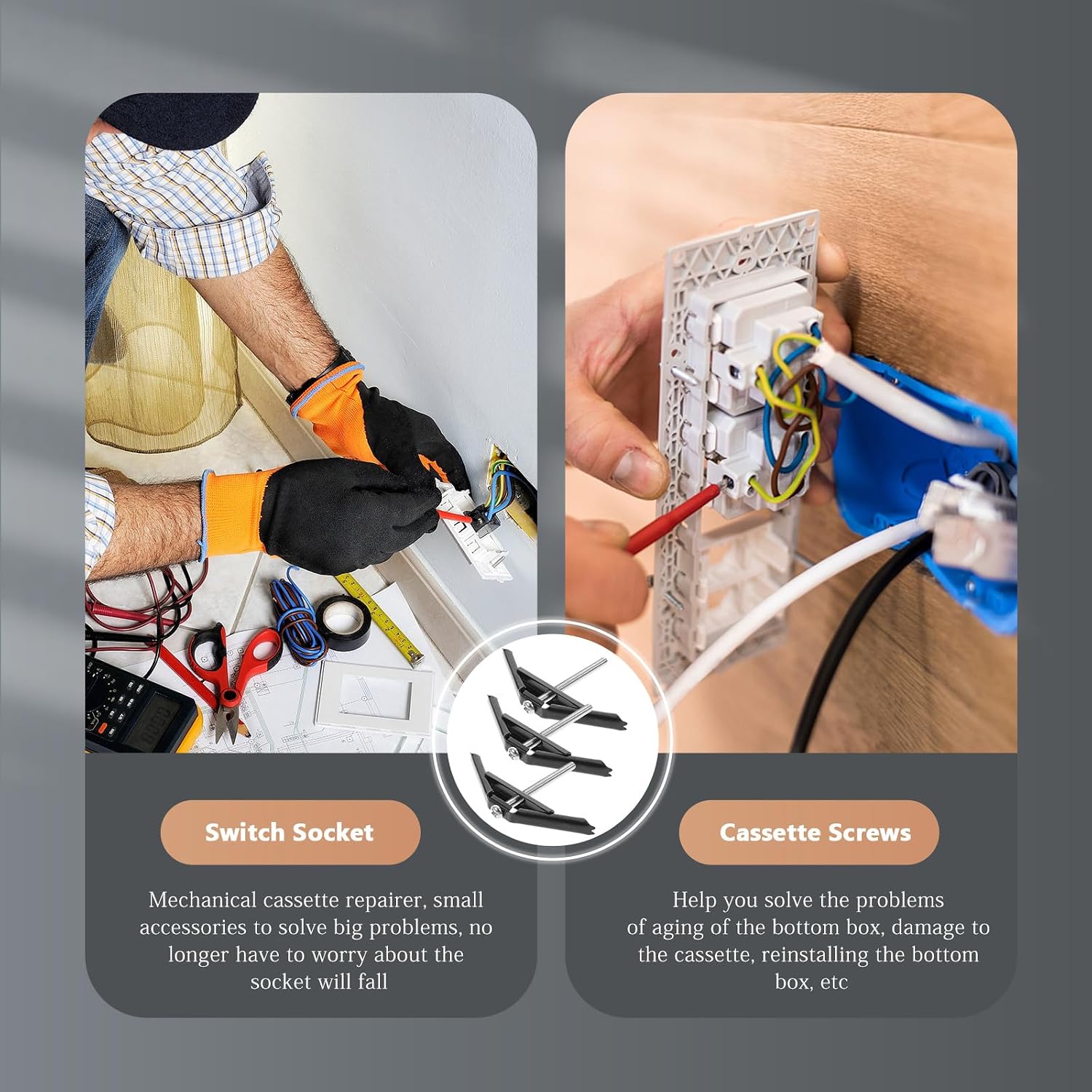 Wall Plate Junction Box Repair Tool 86mm Electrical Box Support Rod with Screws 10pcs Set for Outlet Maintenance