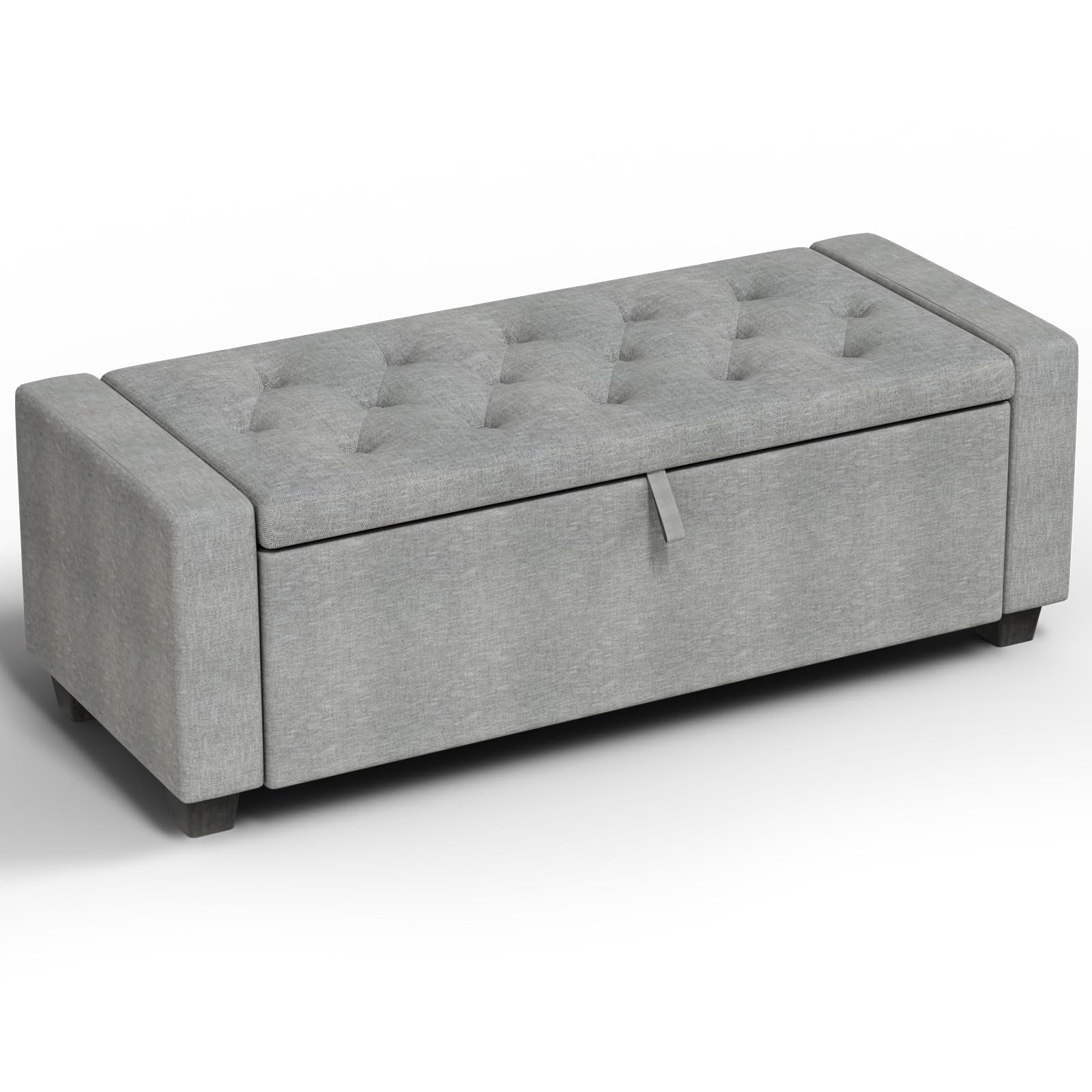 48" Ottoman with Storage, Storage Ottoman Bench with Safety Hinge, Upholstered Entryway Bench with Seating for Bedroom, Living Room, Holds up to 330 lb,Gray