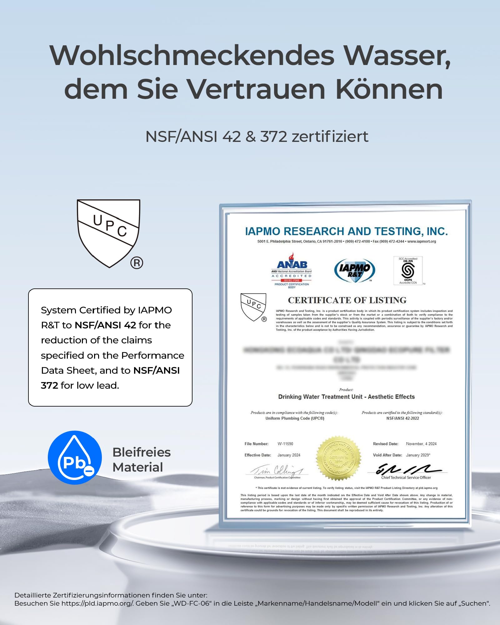 Waterdrop WD-FC-06 Wasserhahn aus Rostfreiem Stahl, Kohleblock Wasserfiltersystem, Leitungswasserfilter, Entfernt Chlor, Schwermetalle und Schlechten Geschmack (4 Filter Enthalten)