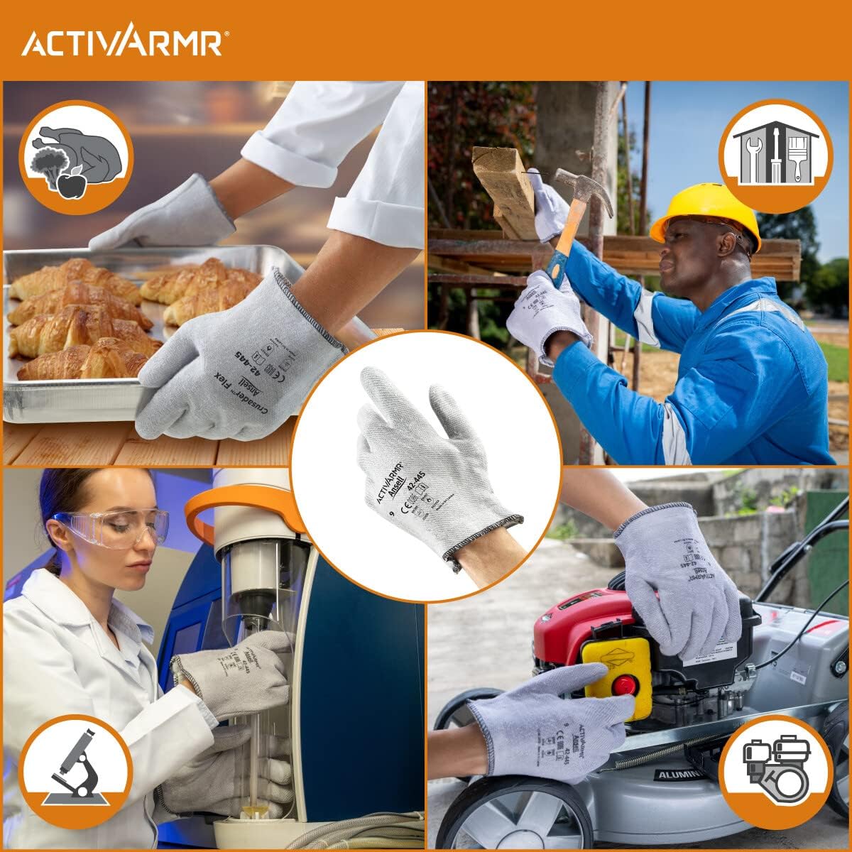 ActivArmr 42-445 Nitrile Polyester Heat-Resistant Gloves w/Sweat Resistant Liner for Automotive, Mechanics - XL (10), Grey (3 Pairs)