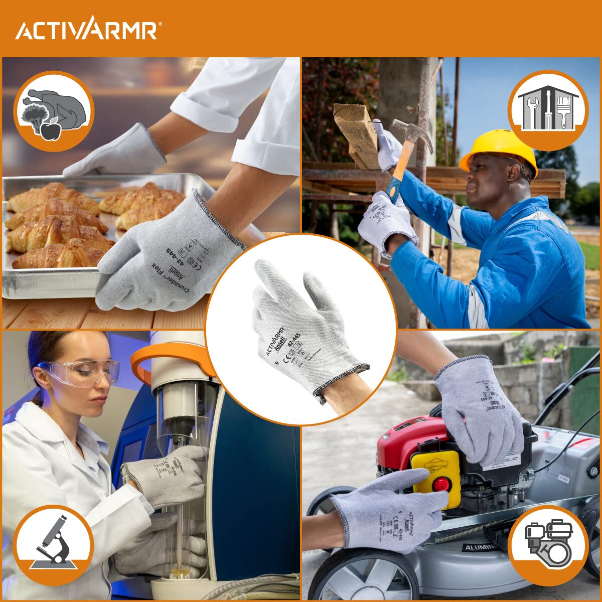 Ansell Activarmr 42-445 Rękawice robocze termisek termicznych, odporność na ciepło i ochrona przed leczeniem, rękawiczki obsługi, majsterkowanie, miejsce, rozmiar XL (12 par)