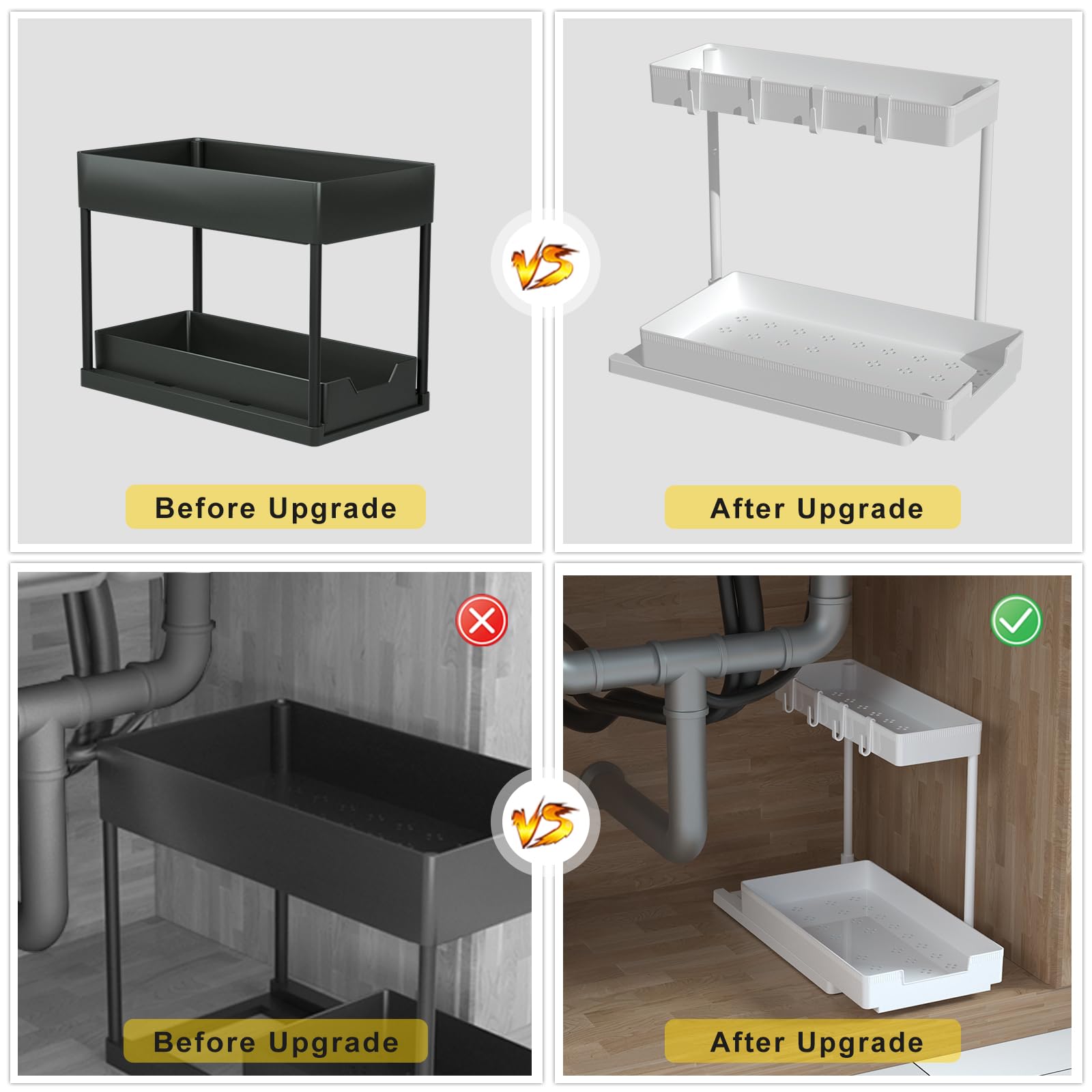 Snapklik.com : DEKAVA Under Sink Organizer L-Shaped, 2 Tier Bathroom ...