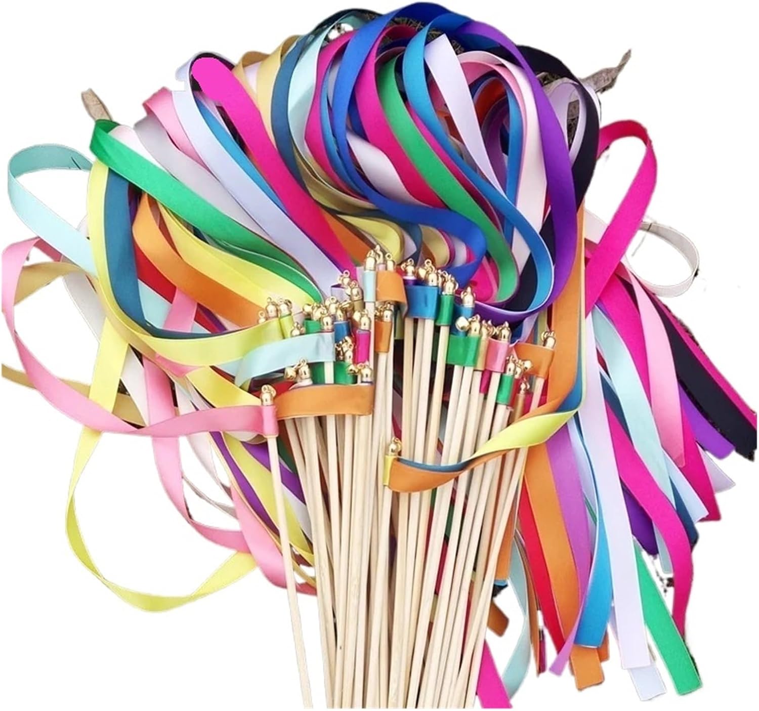 Wedding Ribbon Stick， Ribbon Sticks Multicolor With Gold Bells Pack Of ...