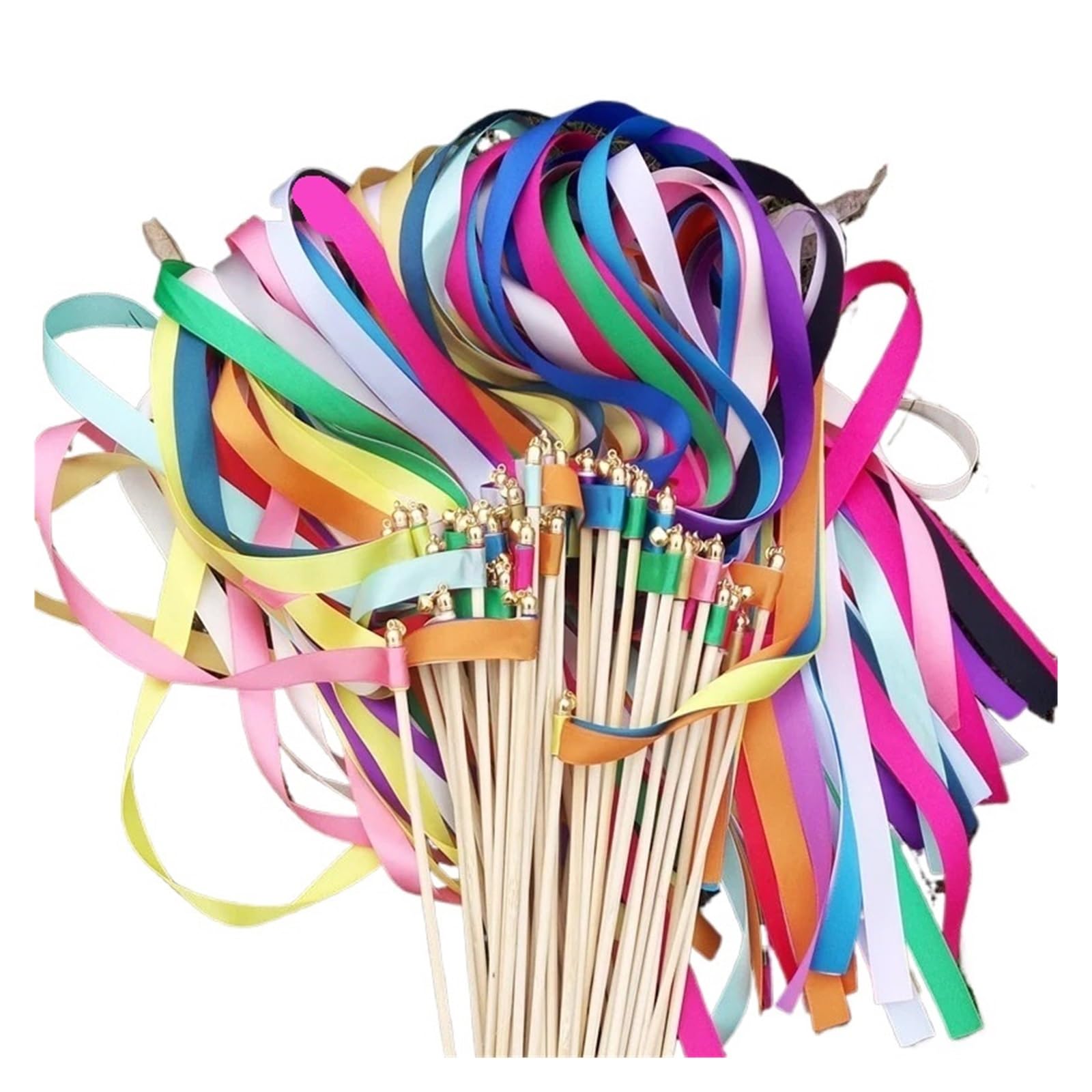 Walciki ślubne z wstążkami, Różdżki ślubne ze złotymi dzwoneczkami 20 lub 50 sztuk, wielokolorowe(50pcs)