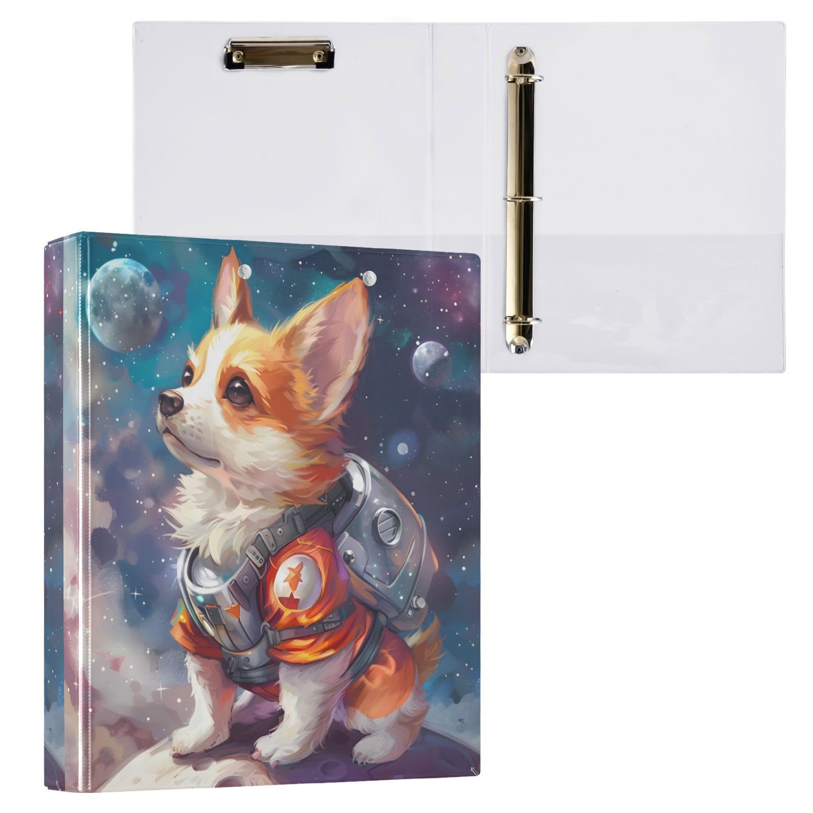 3 Ring Binder, Galaxy Space Dog File Folder Holds 200 Sheets File Storage for Women Men School Office Supplie