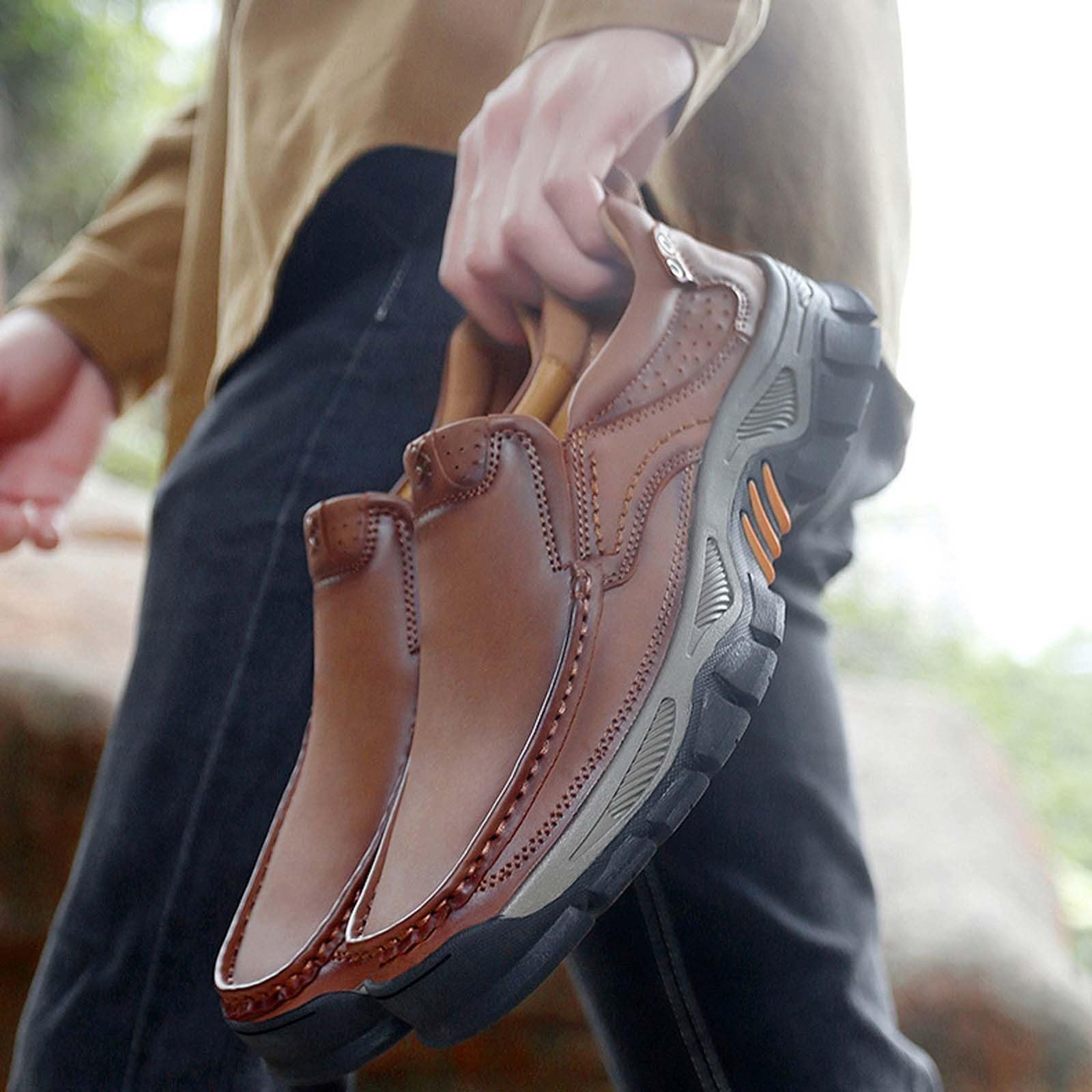 Zapatos de senderismo para hombre Slip On Mocasines cómodos de cuero mocasines transpirables antideslizantes mocasines casuales zapatos de cuero para caminar zapatos de cuero para el trabajo