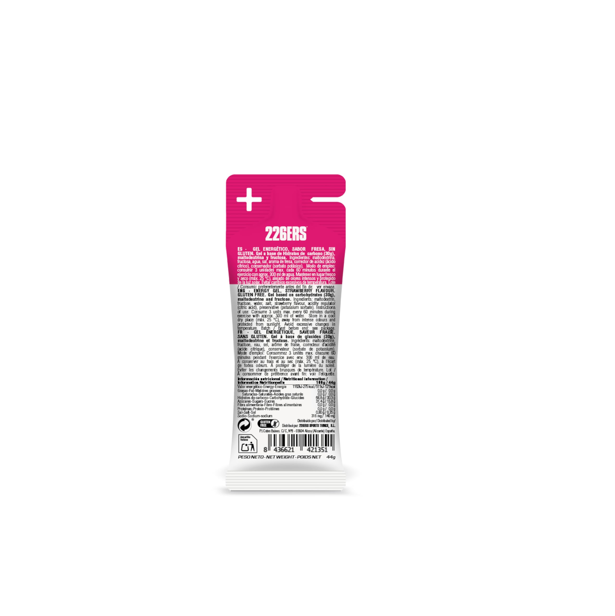 226ERS - High Fructose XS, Gel Energetico per Sportivi, con Maltodestrina e Fruttosio, Vegano e Senza Glutine, Apporto di Carboidrati, Gusto Fragola