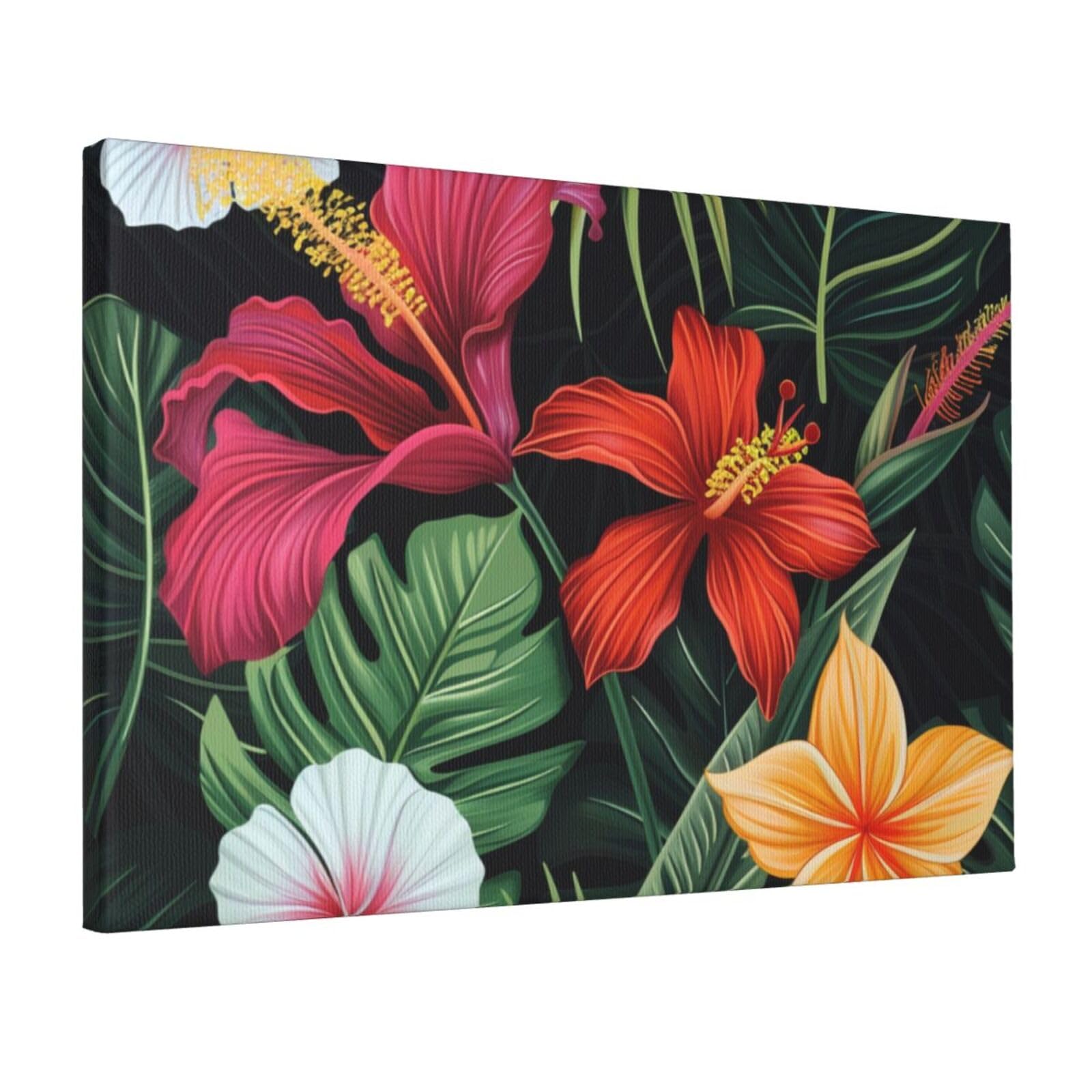 YKLJG Tropical Flower Printed Wall Art Canvas Prints 45x30 CM Wooden Framed Picture Painting Artwork for Bedroom Kitchen Home Office Decor