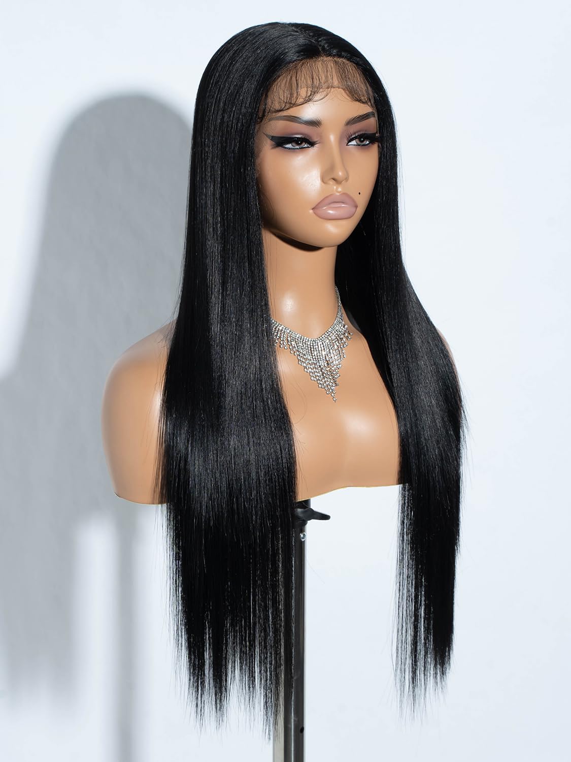 Joedir Straight Wigs for Black Women T-Part Lace Front Wig Pre-plucked Long Middle Part Wig with Baby Hair Heat Resistant Synthetic Fiber Black Silk Straight Wigs 28 inch - Image 2