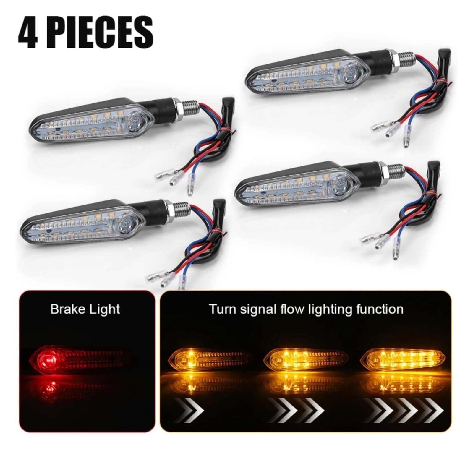 Indicatore Direzione Anteriore 12V 10mm Moto Spia di Segnalazione Indicatore Direzione Luci Posteriori Ambra E Rosse(4pcs)