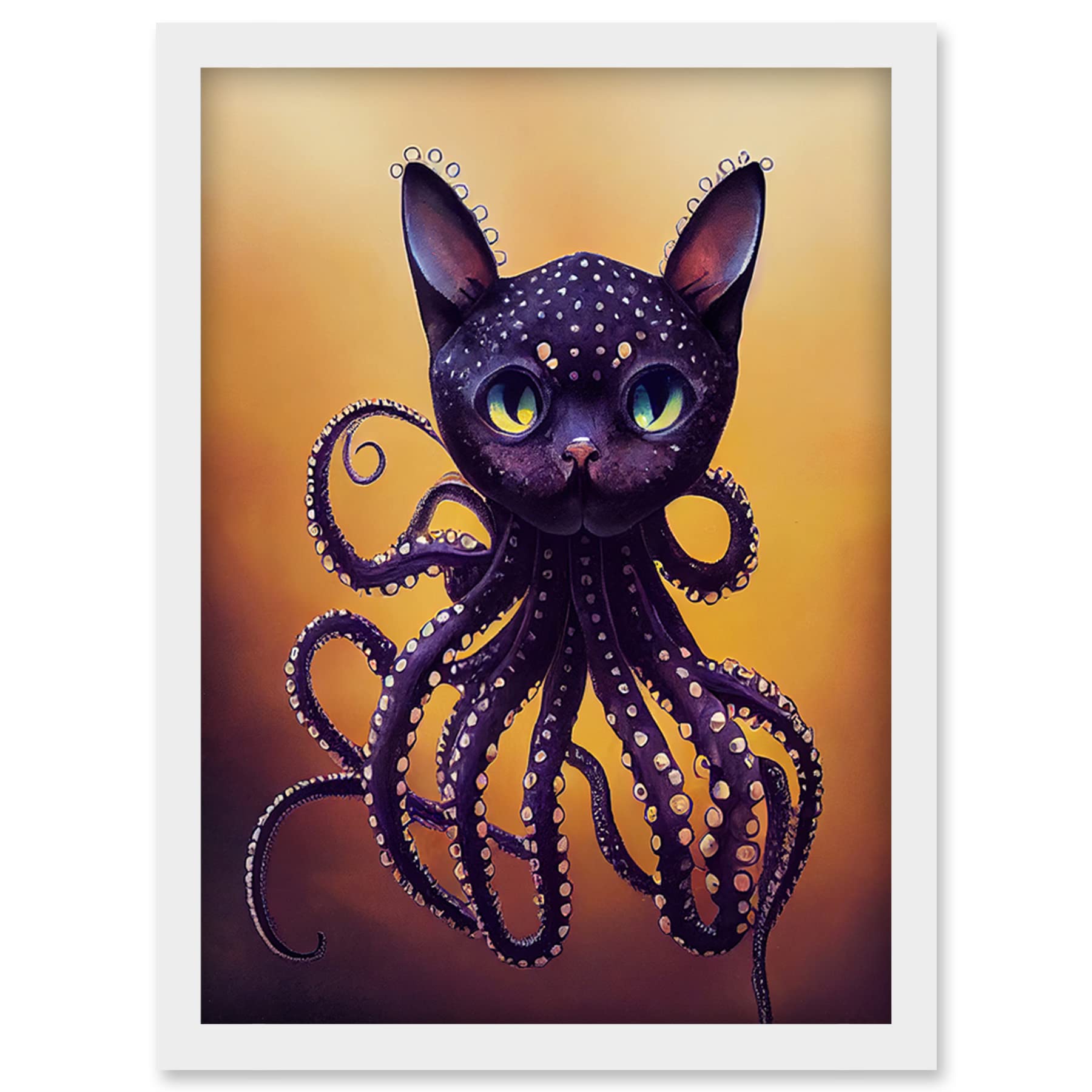 Doppelganger33 LTD Octopussy Surreal Cat Octopus Hybrid Purple Artwork Framed Wall Art Print A4