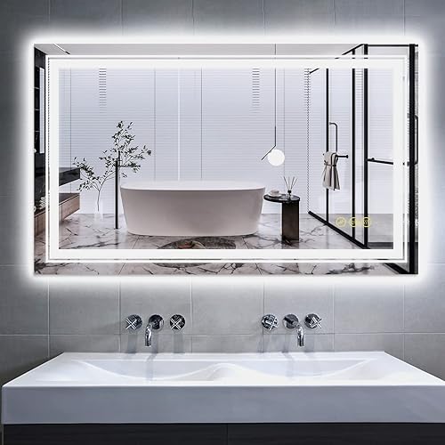 Espejo de baño LED 40 x 24 pulgadas con luces delanteras y retroiluminadas espejo de tocador iluminado frontal antiniebla montaje en pared luces