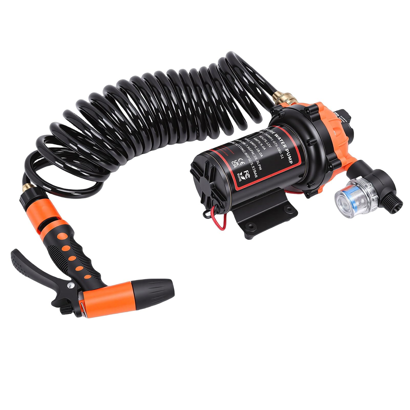 aqxreight Zestaw Pompy do Mycia Pokładu, 7,5 GPM, 80 PSI z Wbudowanym Filtrem, do łodzi Kempingowej ze Sprayem, Przyczepy Podróżnej, Jachtu, Słodkowodnej, Słonowodnej