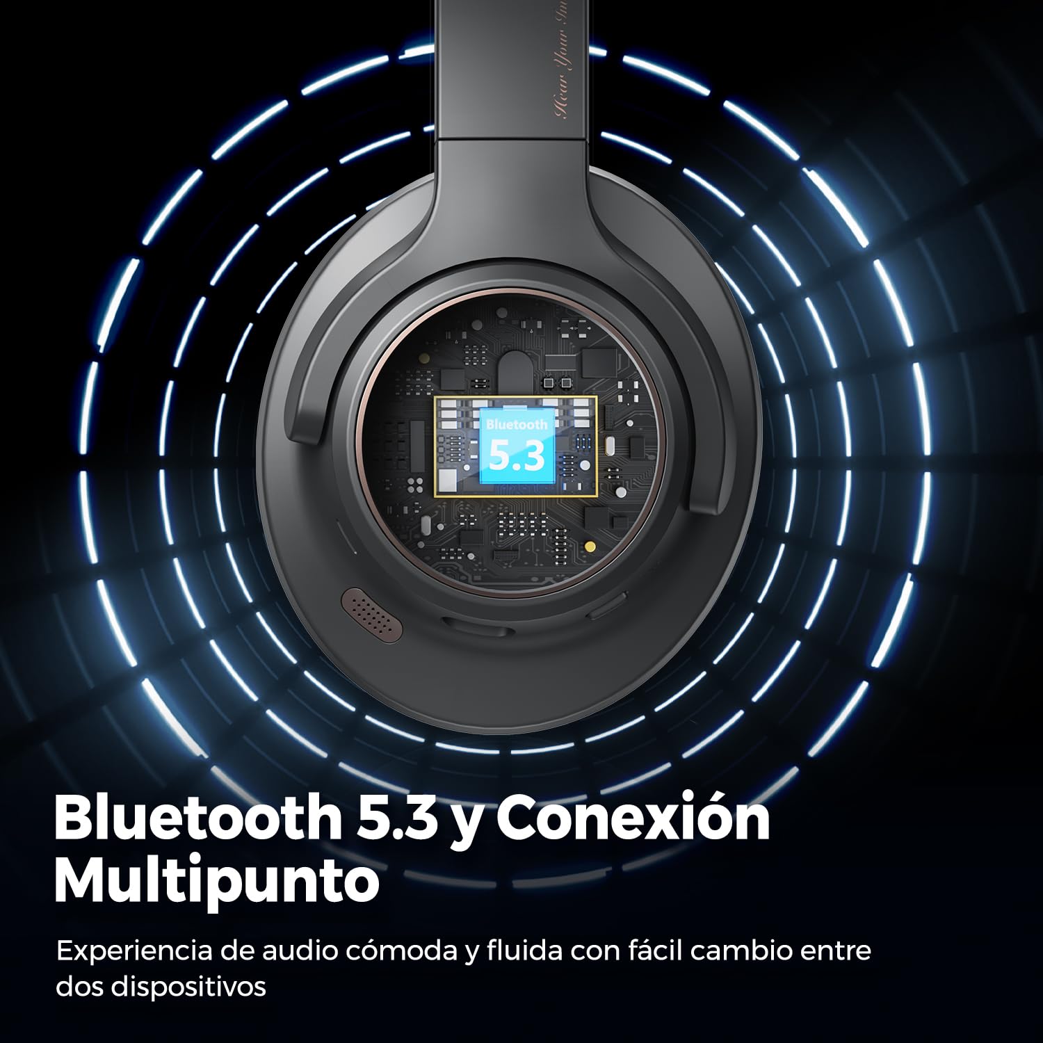 SoundPEATS Space Auriculares Diadema Bluetooth 5.3 con Cancelación de Ruido | Altavoz dinámico de 40 mm, ANC híbrido activo, ENC llamadas, Conexión multipunto, 123 h batería, Plegable portátil