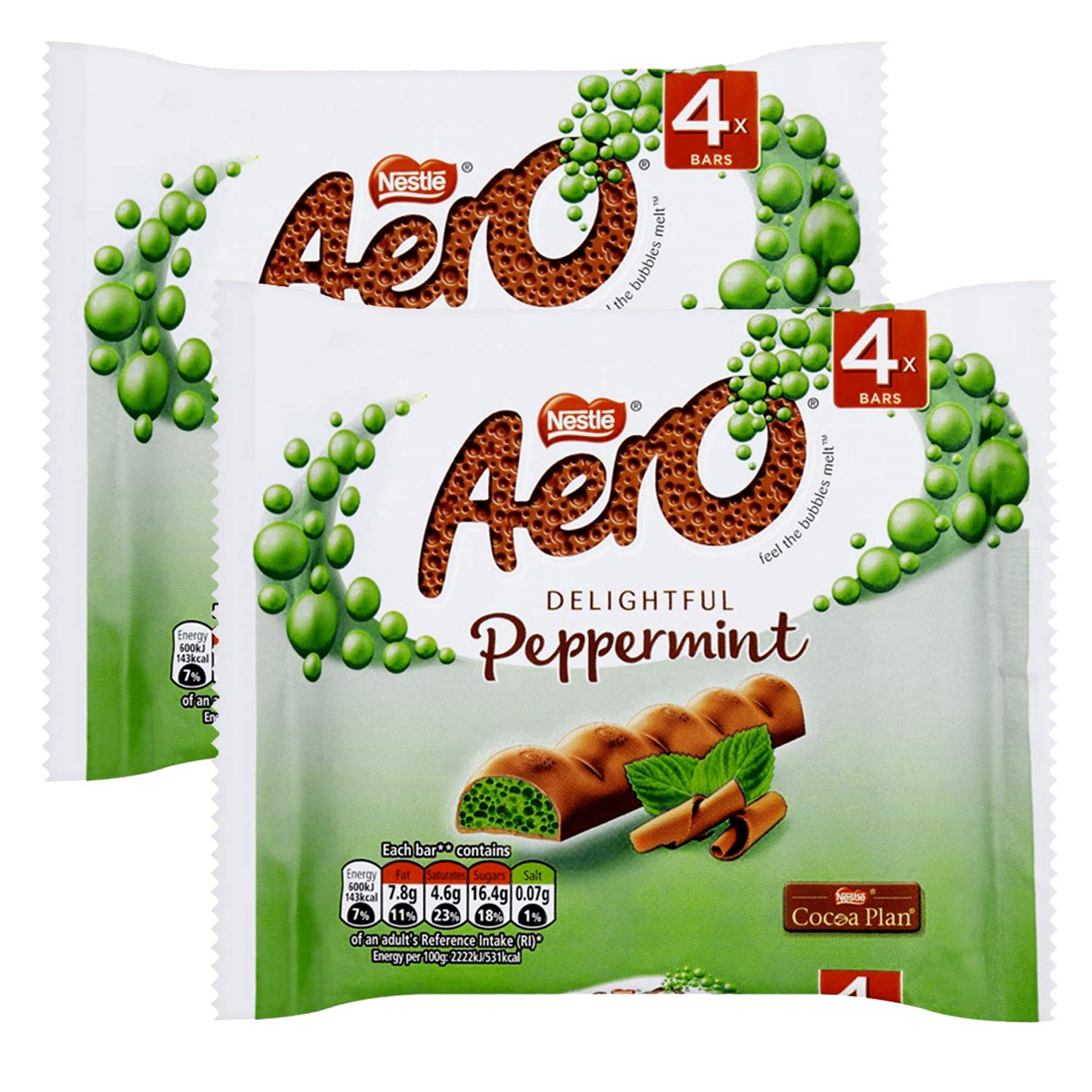 Nestle Aero Peppermint Bubbly Bar 2er Multipack 4x 27g (216g) - Schokoriegel mit luftiger Mint Füllung
