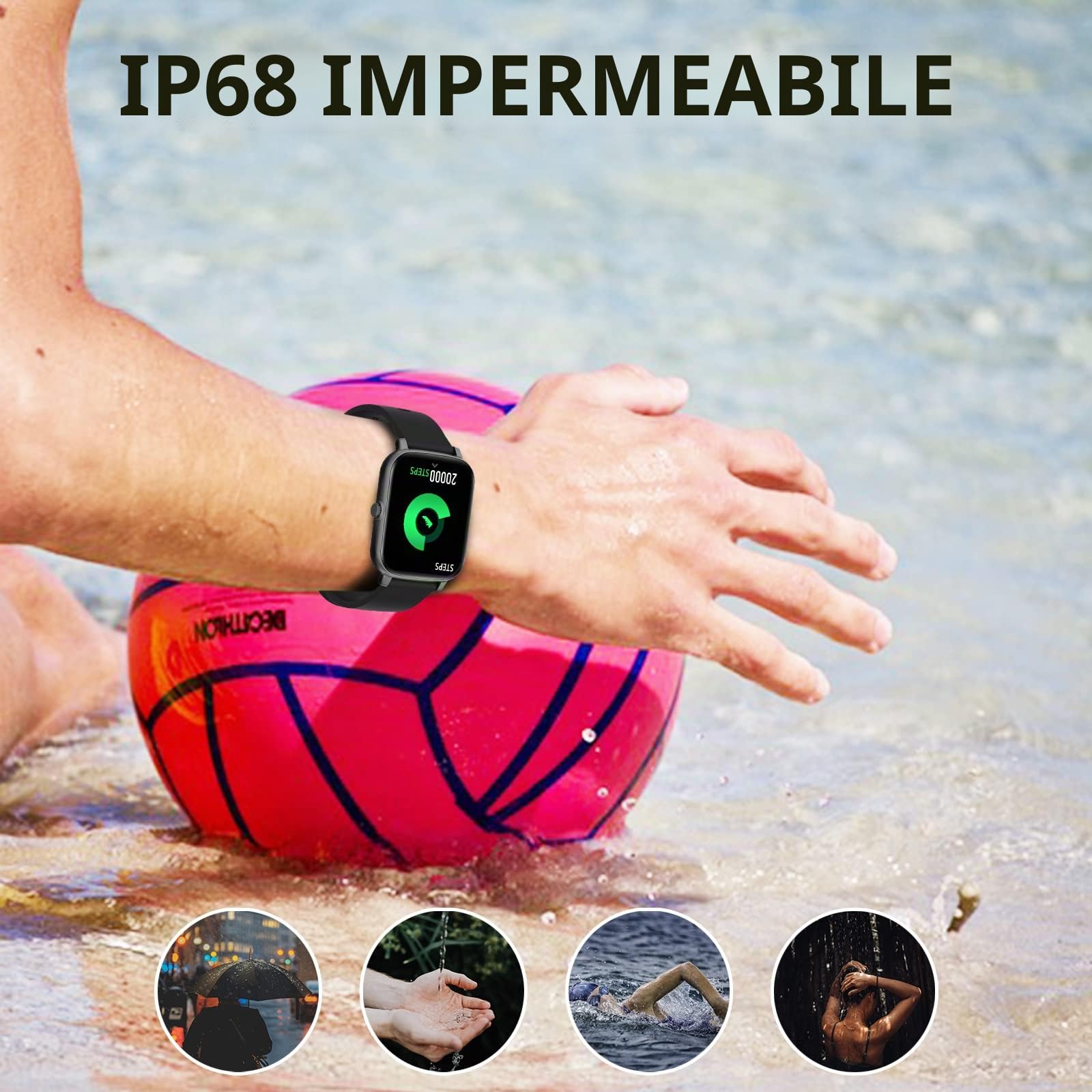 Orologio Smart Touchscreen da 1,7" per Uomini e Donne, Compatibile con Telefoni Android/iOS, Fitness Tracker con Cardiofrequenzimetro, Ossigeno nel Sangue, Controllo Vocale AI (Nero)