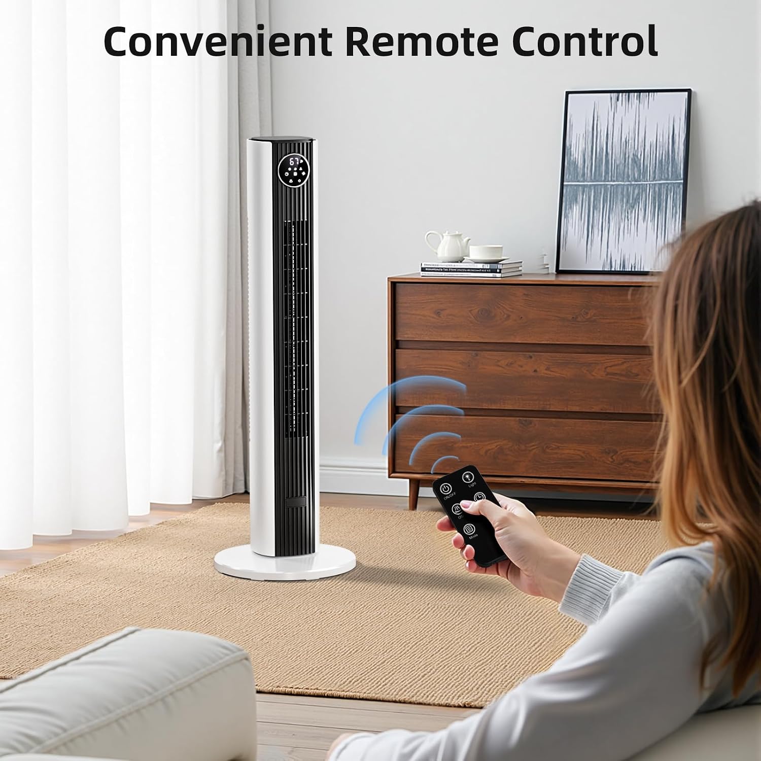 Antarctic Star 35-inch Tower Fan Portable Electric 85° Oscillating Fan Quiet Cooling Remote Control Standing Bladeless Floor Fans 3 Speeds Wind Modes 12h Timer Bedroom Office, Black with White