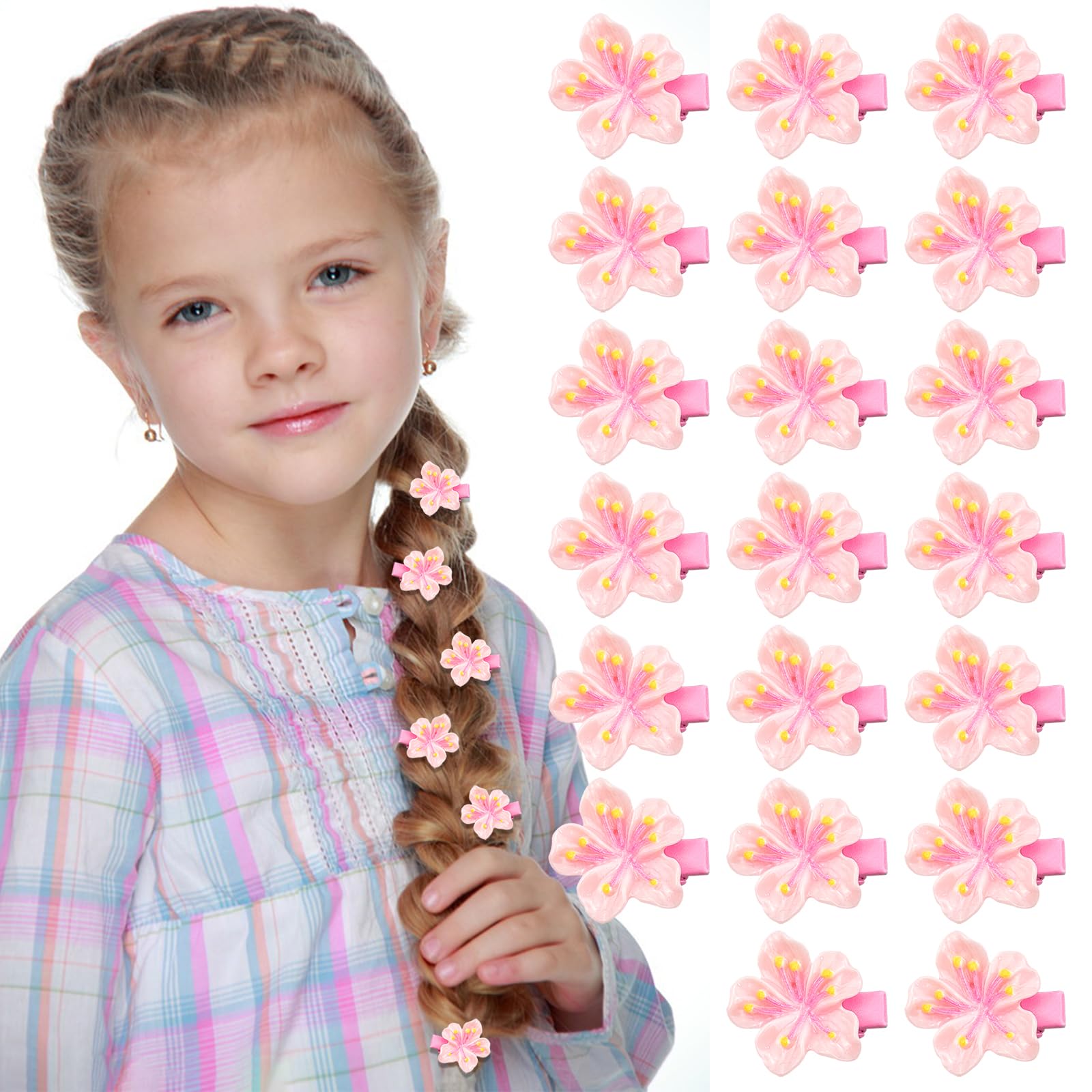 20PCS Girls Hair Accessories, Pink Mini Flower Hair Clips