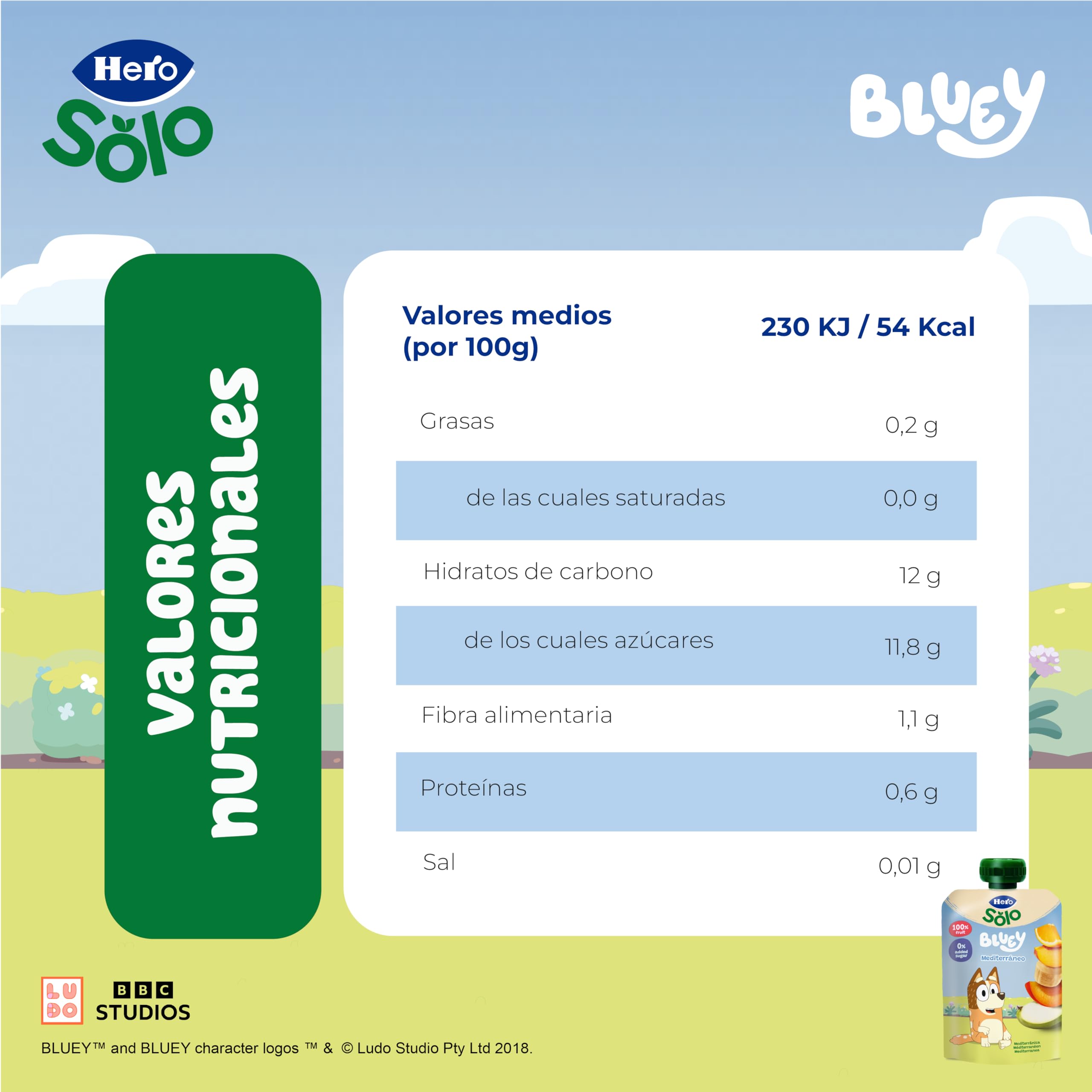 Hero Solo, Mi Fruta Bolsita de Fruta sabor Mediterráneo - Para Bebés a Partir de los 6 Meses - Pack de 18 x 100 g