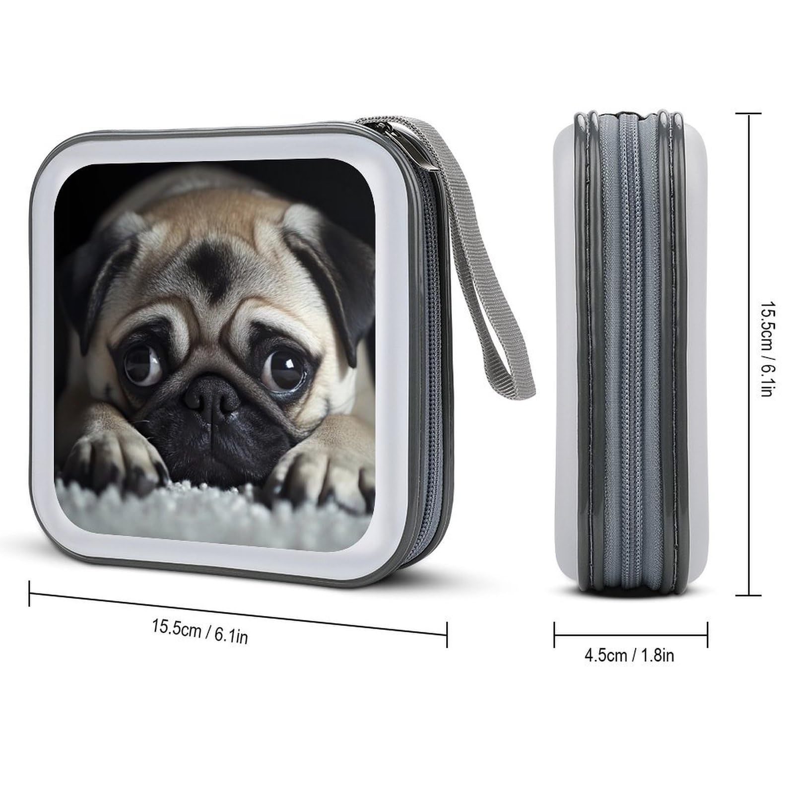 Cute Cartoon Pug Dog CD Case Plastic DVD Case Holder Wallet Disc Storage Organizer for Car Travel