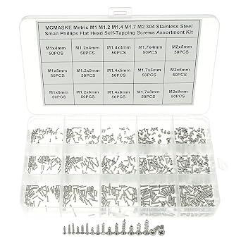 750PCS M1-M2 304 SS Phillips Flat Head Self Tapping Screws Kit