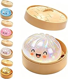 Dumpling Squishies Toy,Glitter Squishy Dumpling Box,Colorful Dumplings Stress Fidget Toys,Soft Anxiety Relief Sensory Squeeze for Adult (White)