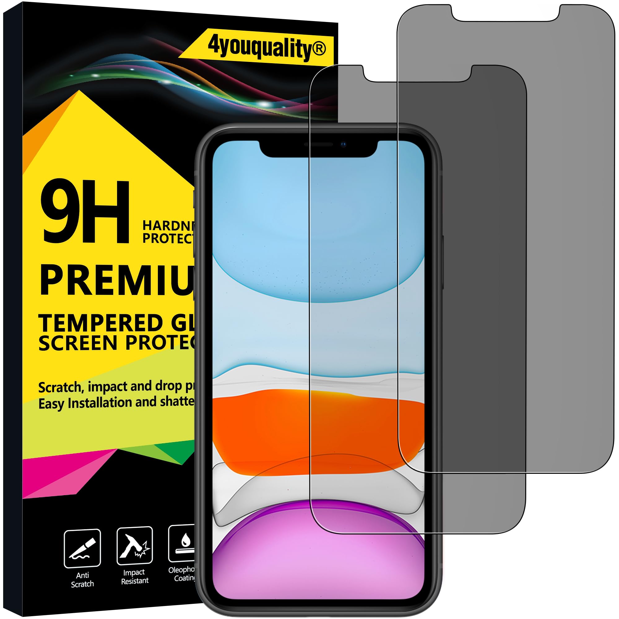 Privacy Screen Protector for iPhone 11 and iPhone XR 6.1-Inch, Anti Spy Tempered Glass Film, 2-Pack, [LifetimeSupport][Anti-Spy][Impact-Resistant][Anti-Scratch]