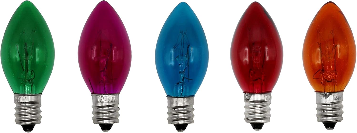 Creative Hobbies® Box of 25 Colored Light Bulbs, Random Blinking, 7 Watt, C7 Candelabra Base -Great for Night Lights and Christmas Strings