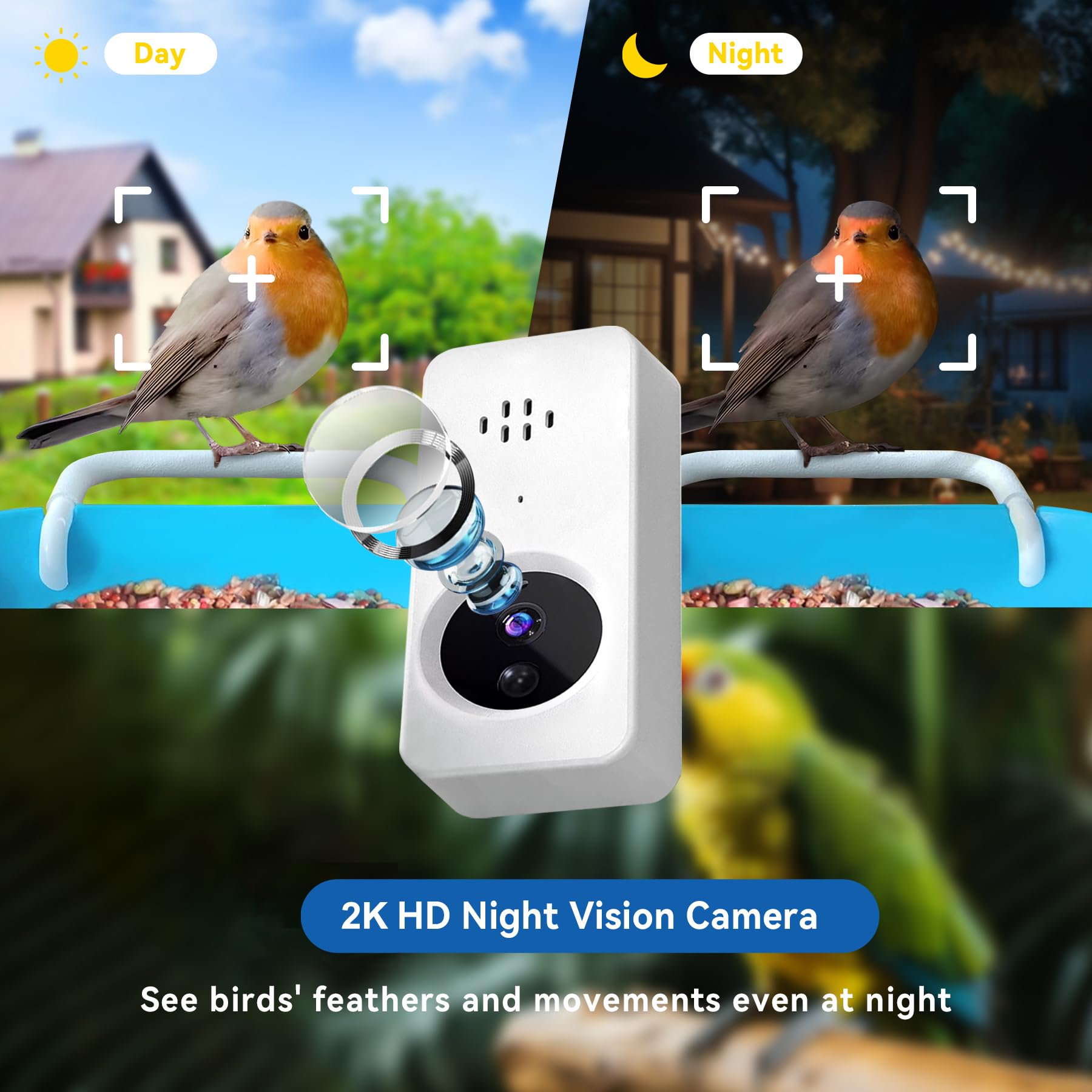 Comedero inteligente para pájaros con cámara, cámara de alimentación solar para pájaros, notificaciones en tiempo real, cámara de video en vivo HD 1296P, regalo ideal para los amantes de las