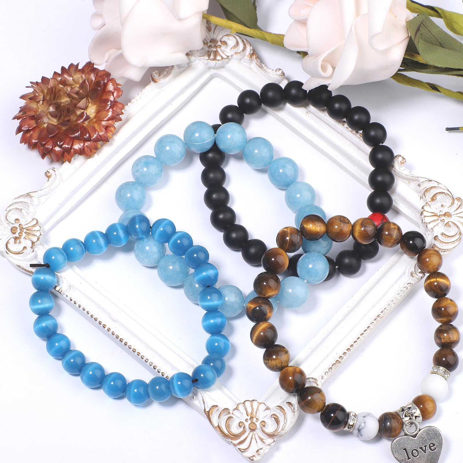 100 cuentas redondas sueltas de lava volcánica negra natural de 10 mm para hacer joyas con cordón elástico de cristal