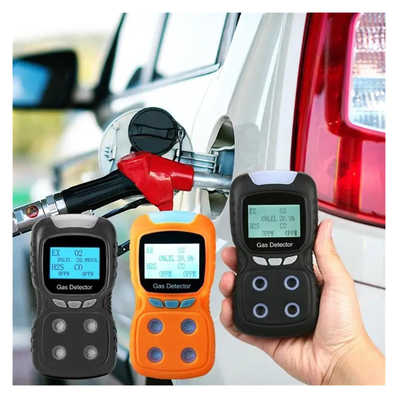 Détecteur de gaz Portable Multi-gaz H2S, CO et O2 avec écran LCD, IP65, 4 en 1, for Le Travail et la Maison Surveillance Rapide(Orange)