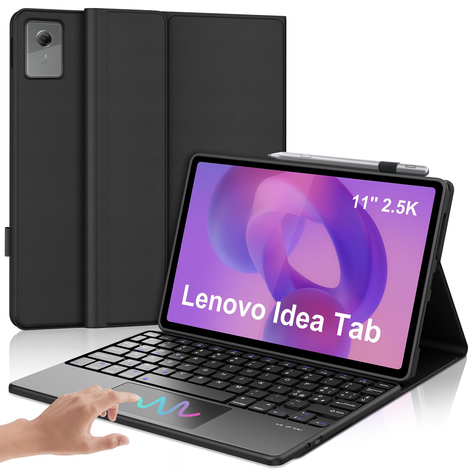 IVEOPPE Tastiera per Lenovo Idea Tab 11 Pollici 2025 con Touchpad, Cover Tastiera Italiano QWERTY, Senza Fili Bluetooth Staccabile Custodia Keyboard per Lenovo Idea Tab 11" TB-336ZU/336FU, Nero