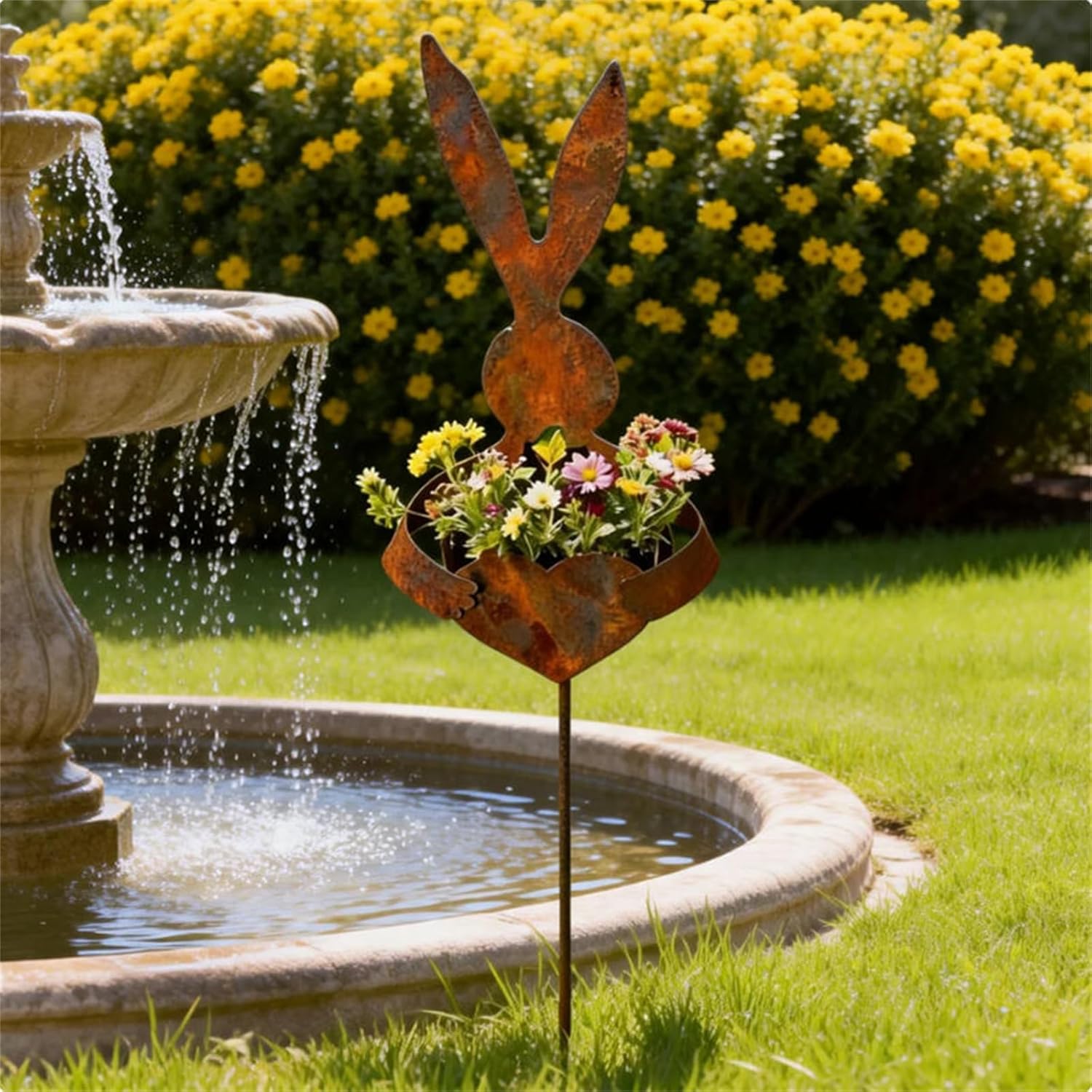 Easter Vintage Metal Rabbit Shaped Planter Garden Stake, 2026 New Rustic Patina Finish Bunny Decor for Outdoor Garden Yard, Easter Decor Metal Flower Garden Stake Decorative (2pcs)