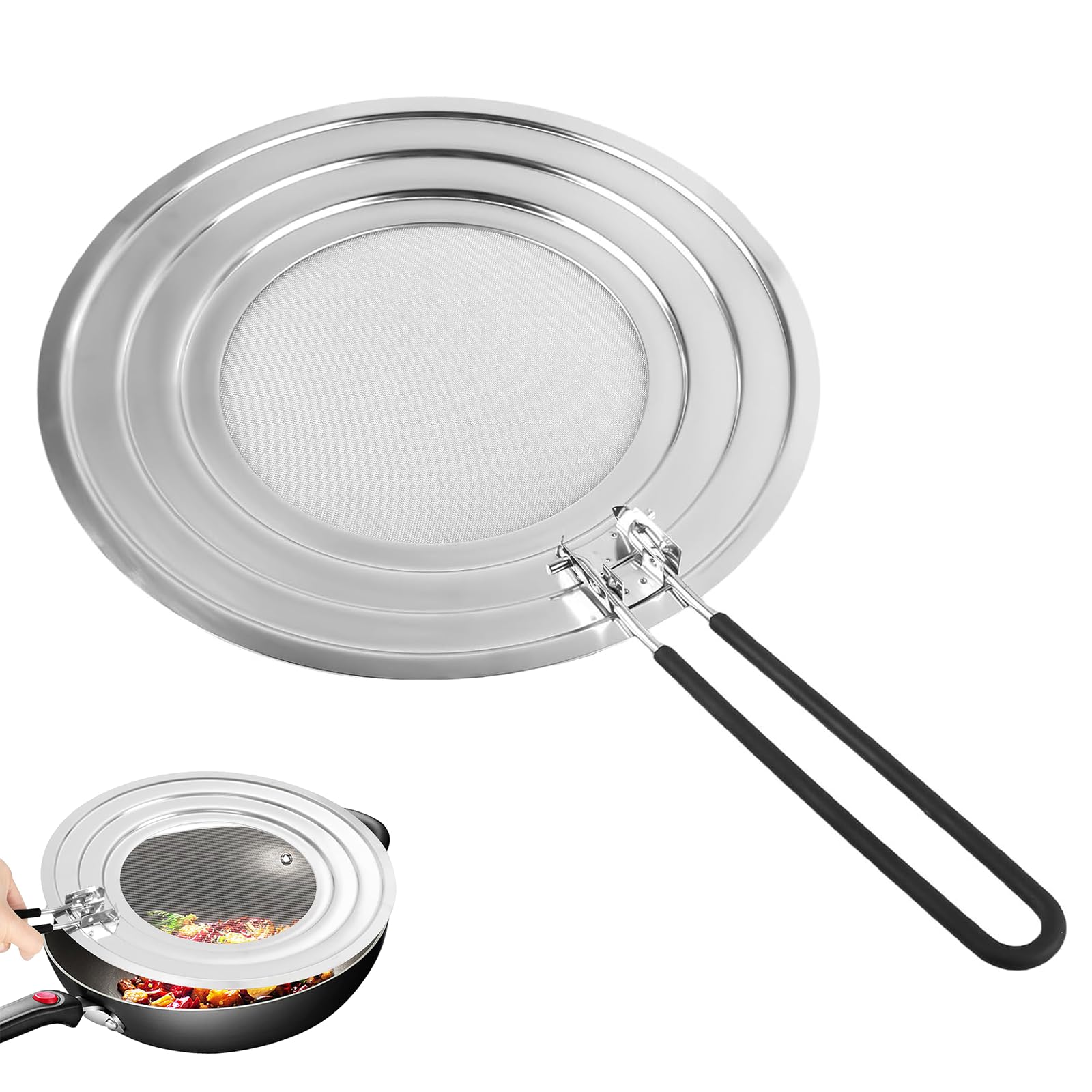 Protector Contra Salpicaduras para Sartén,Tapa Antisalpicaduras con Mango Plegable,Pantalla Antisalpicaduras de Acero Inoxidable,Tapa Antisalpicaduras Sarten,para Proteger Contra Salpicaduras de Grasa