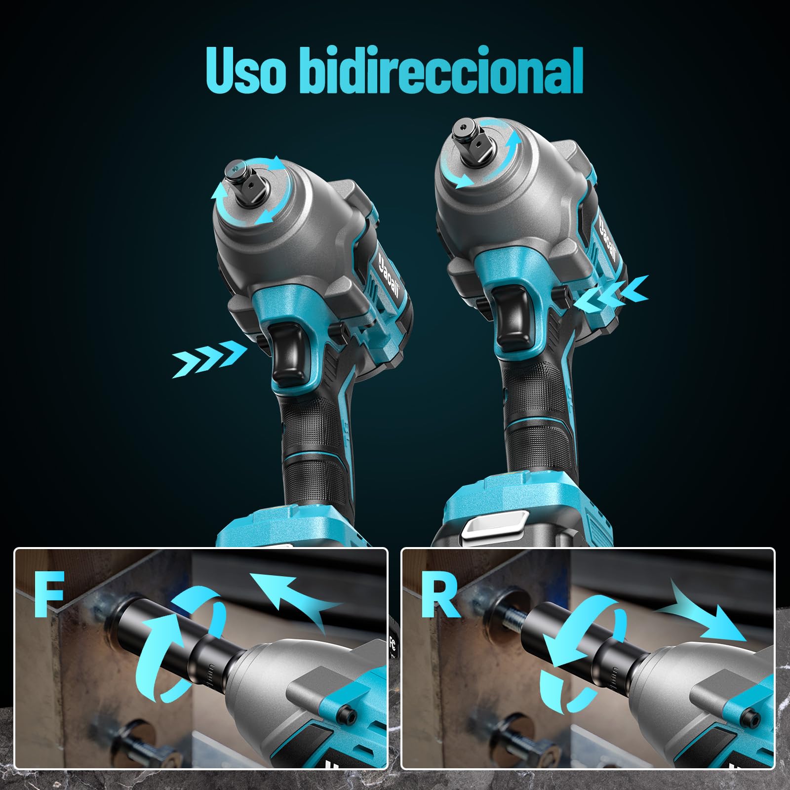1400 Nm Llave de impacto inalámbrica 1/2", 2 baterías 4000 mAh con cargador rápido, 21V Llave de Impacto Eléctrica motor sin escobillas de alto rendimiento ideal para coche, camión, garaje