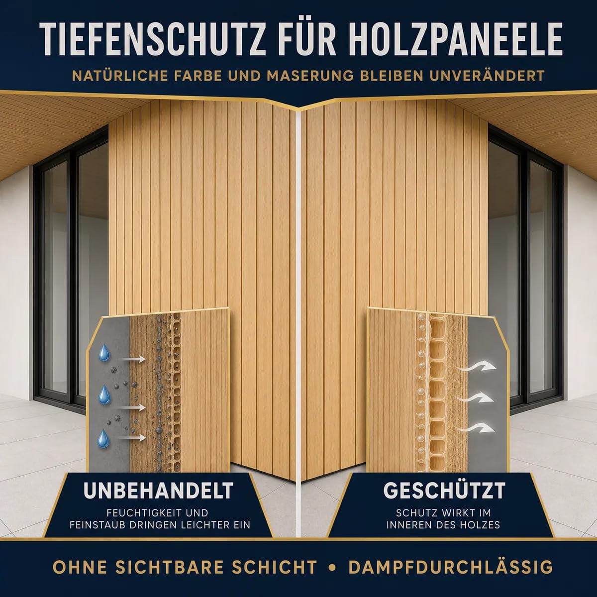 Holzschutz Schutzanstrich Holzpaneele 10 L – bis zu 100 m², wasserabweisend, UV-Schutz, erhält die Holzoptik