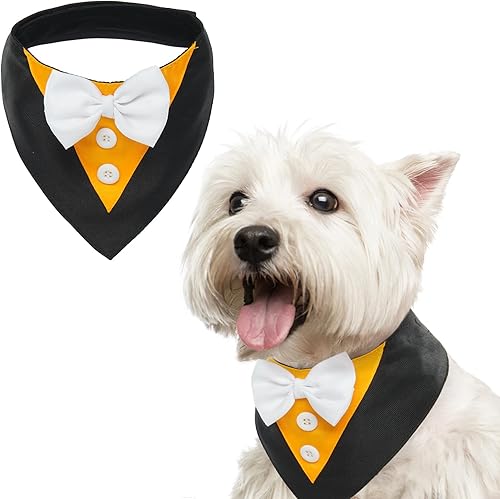 FUAMEY Esmoquin para perro, bandana formal de boda para perro, collar de perro con pajarita, disfraz de cumpleaños para perro, disfraz de cumpleaños