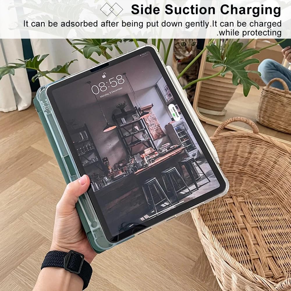 Tablet Case Suitable for Apple iPad Pro 13inch M4 2024 Transparent Acrylic Back TPU Soft Side Tri-Fold with Pen Slot Cover(Lavender)