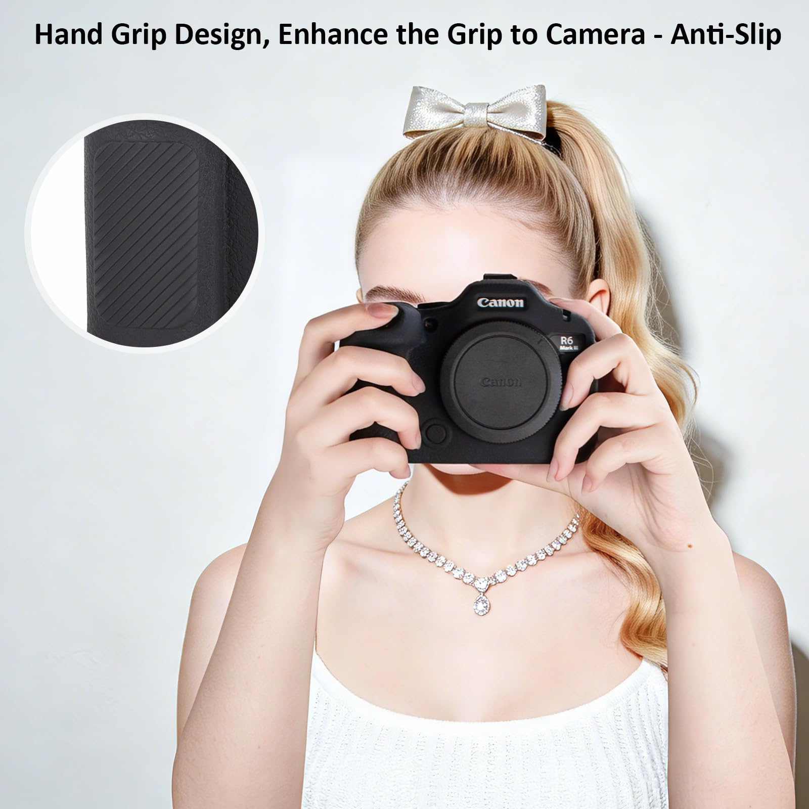 kinokoo Custodia per Canon EOS R6 Mark III, morbido silicone per fotocamera EOS R6 III/R6III/ R6 Mark III, Protezione completa con superficie opaca e impugnatura ergonomica - Nero