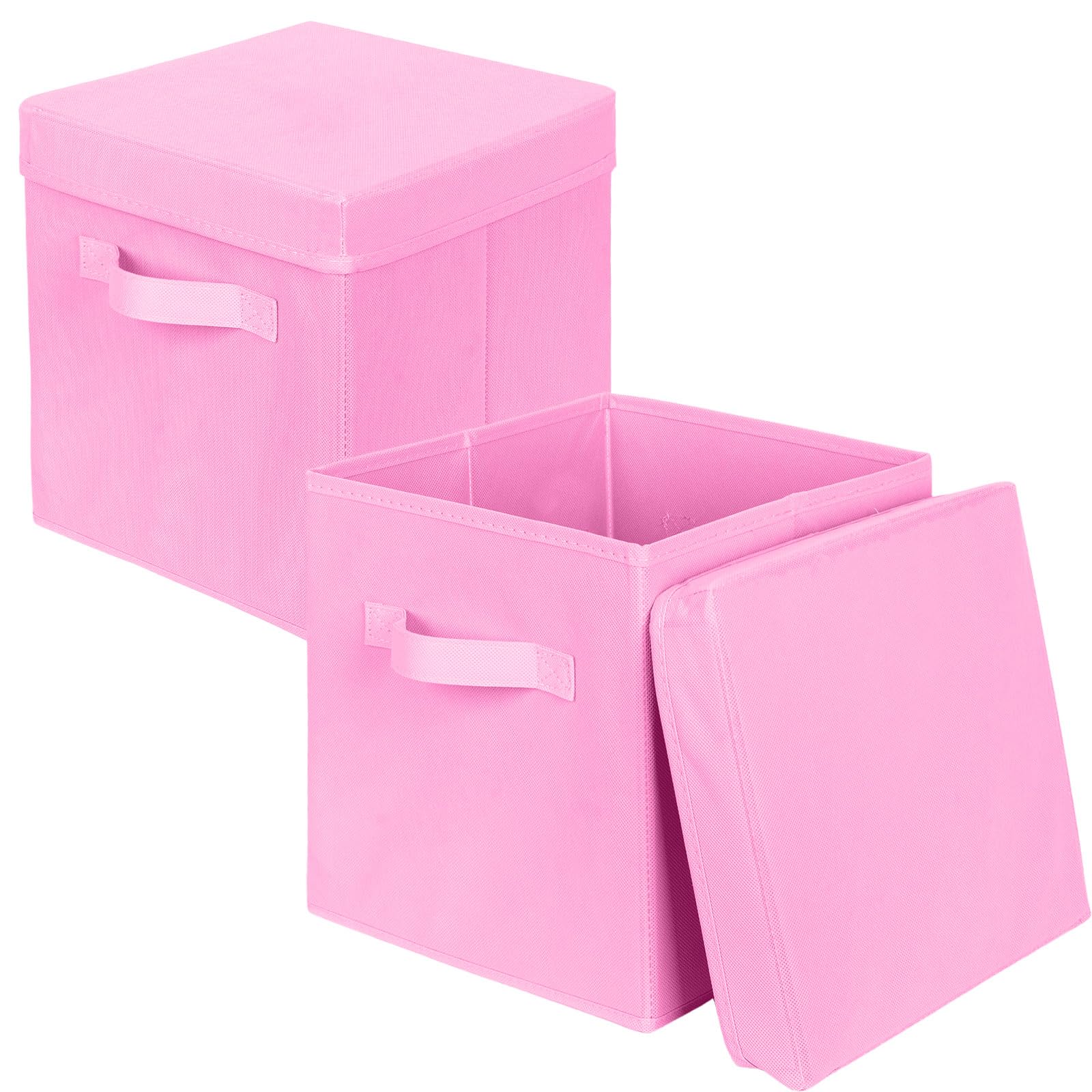 powerking Aufbewahrungsbox Behälter, 2 Pack klappbarer Stoff Aufbewahrung Würfel mit Deckel, Kleidung Organizer Schublade für Schrank und Spielzeug Aufbewahrung, 27x27x28cm,Rosa Küche, Haushalt & Wohnen