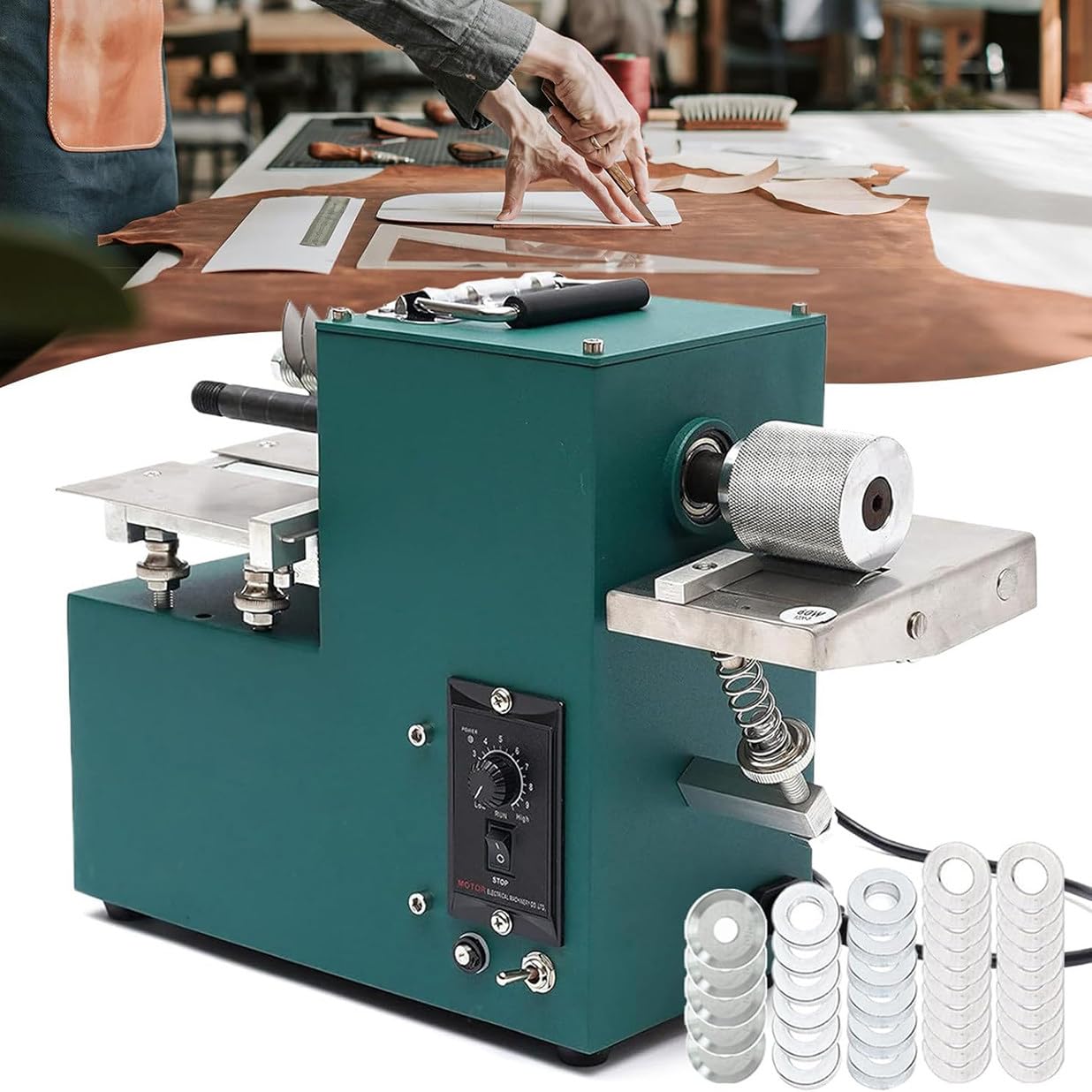 ASerZenith 90W Electric Leather Cutting Machine, Multifunctional Fabric Slitting Machine, Shoe Bag Leather Skiving Splitter Skiver, Support Forward/Reverse