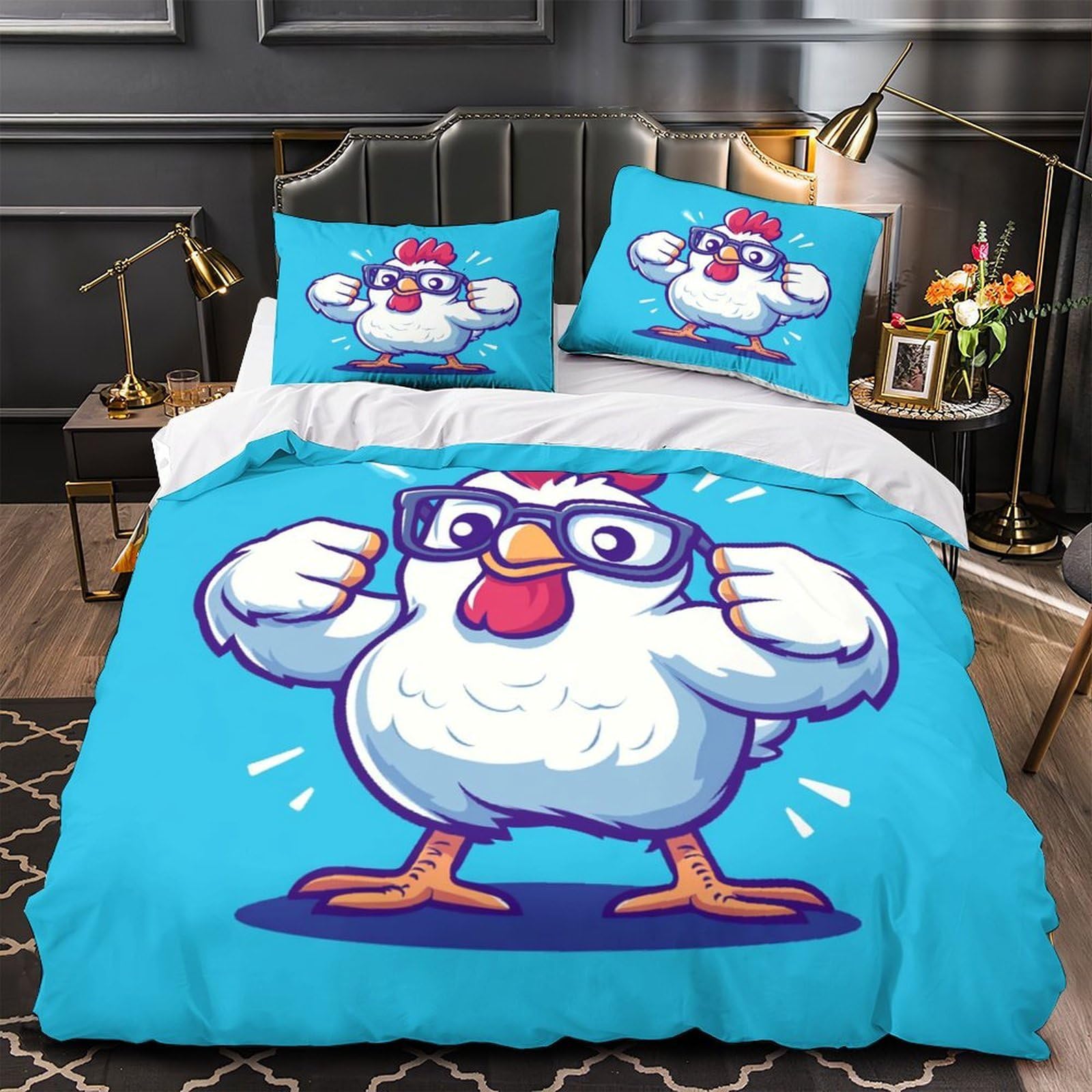 Housse de couette anti-tache poulet rigolo pour grand lit enfant fini les corvées de nettoyage