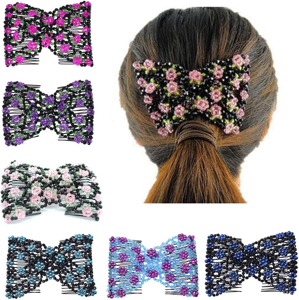 Ruihfas Magic Hair Side Combs Stretch Double Clips Hair Combs Bun Maker Tool for Women Girls Thick and Thin Hair Styling Accessories, Pack of 6
