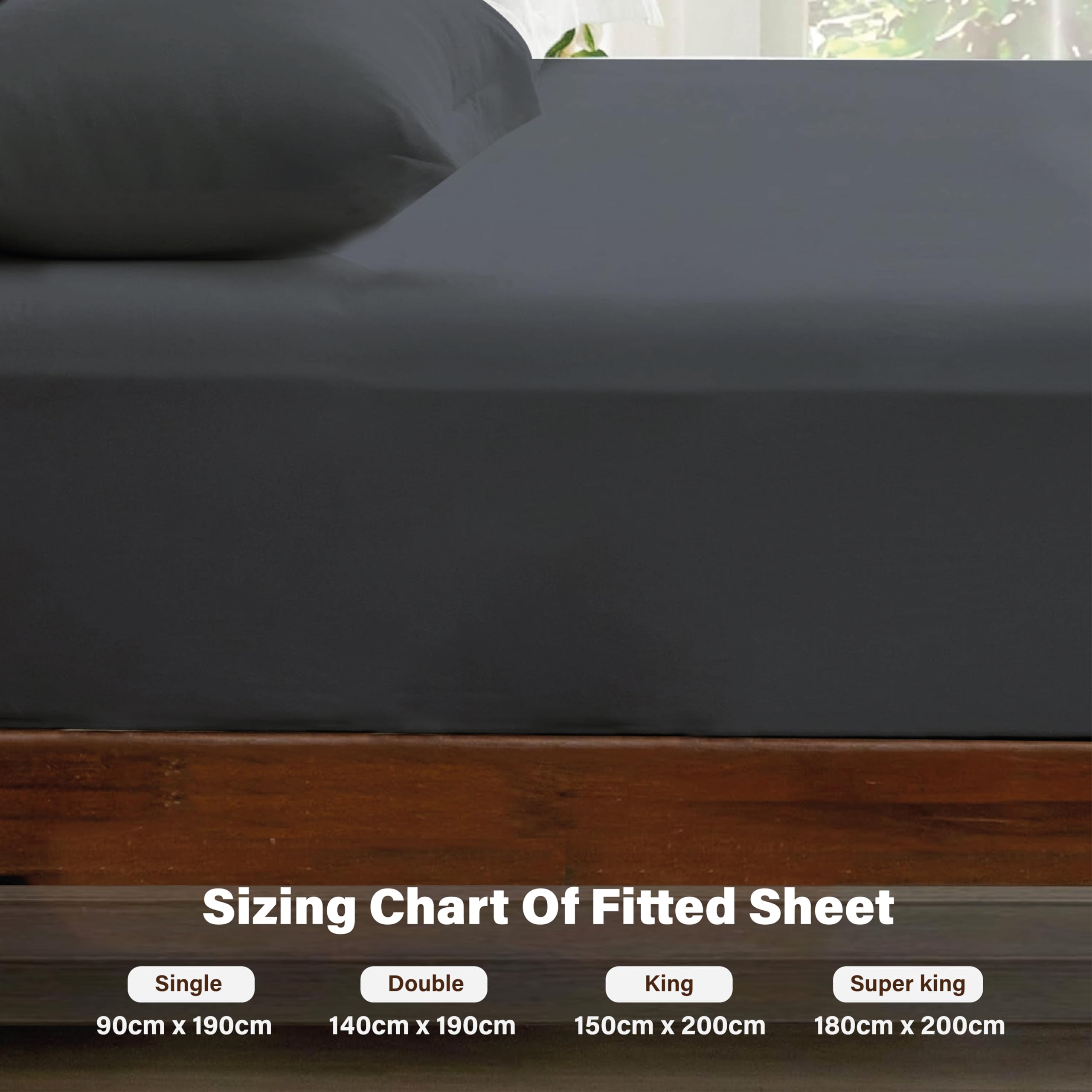 Rehan & Co 100% Egyptian Cotton Fitted Sheets 300 Thread Count Breathable Hotel Qulaity Bedding 12” / 30cm Deep Fitted Bed Sheet. (Charcoal Fitted Sheet - Image 3