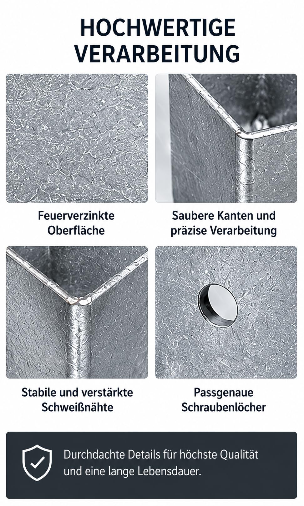 Einschlagbodenhülse 120x120x750 4 Stück Feuerverzinkter Pfostenträger aus Stahl für Vierkantpfosten Bodenhülse Einschlaghülse Bodenanker für Zaun Carport Pergola und Holzpfosten