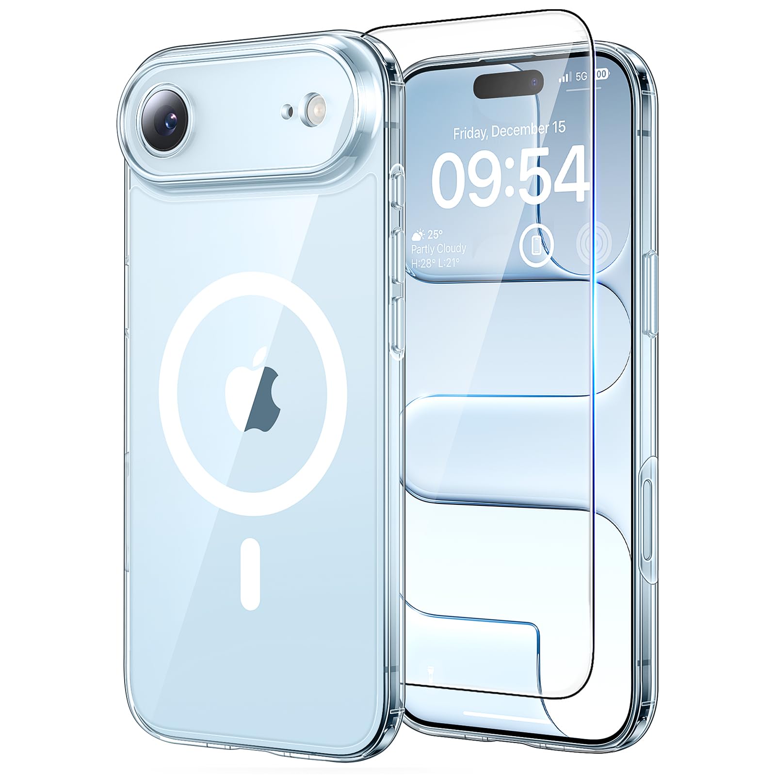 TAURI Cover Magnetica per iPhone Air, Trasparente | con Pellicola in Vetro Temperato,Compatibile con MagSafe,Magnetica Custodia per Sottile Anticaduta