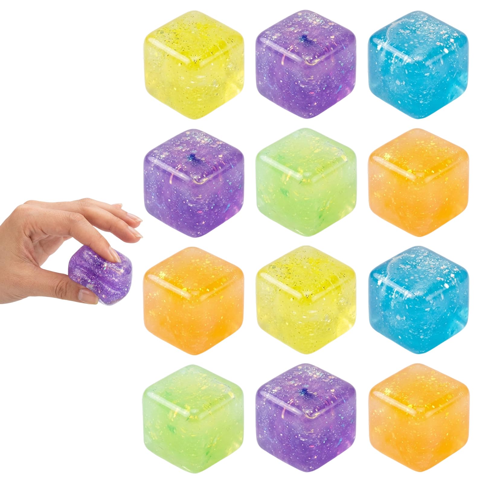 12 Pcs Squishy Cube, Focus Enhancement for Students, Stress Relief for Office Workers, Anxiety Sensory Stimulation, Maltose Mini Ice Cubes in Assorted Colours (Random Color)