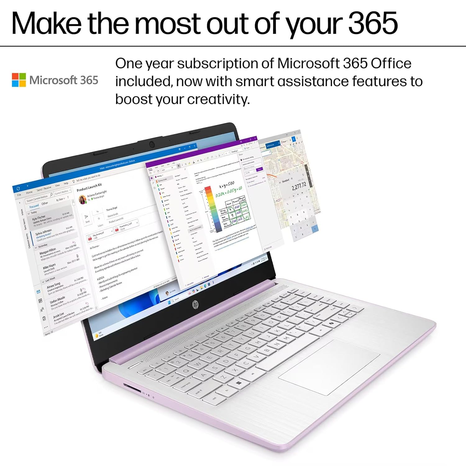 HP 2025 Student Business Laptop Computer - w/1 Year Office 365, 16GB RAM, 128GB UFS & 256GB SD Card, Ai Copilot Intel 4-Core Processor, HD Display, Windows 11 Pro(Lavender) - Image 3