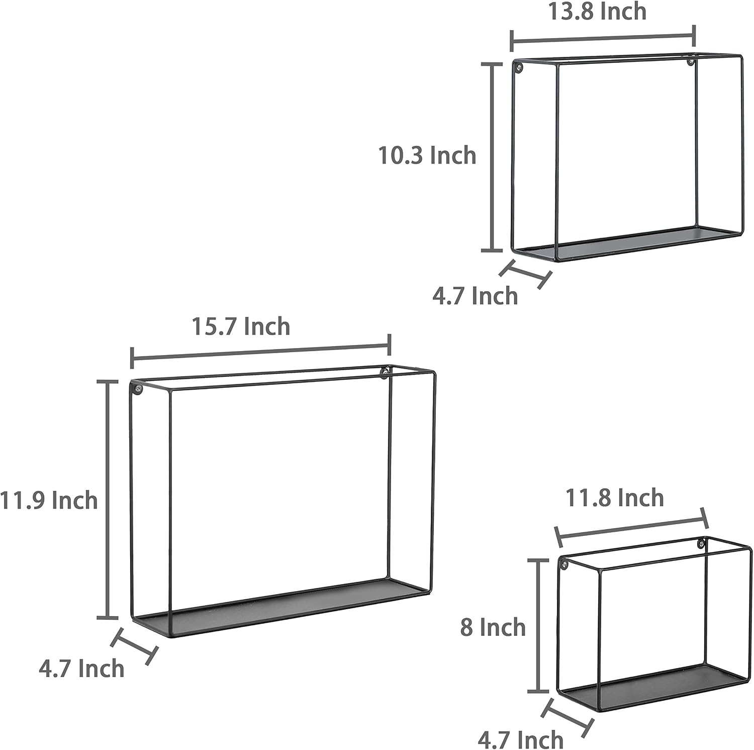 MyGift Black Metal Wire Bathroom Floating Shelves, Decorative Wall Shadow Box Display Shelf for Bedroom, Set of 3
