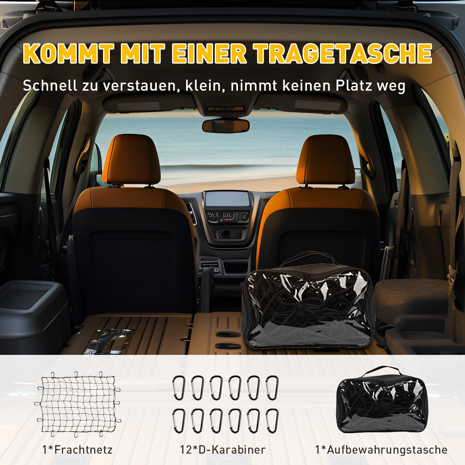 Filet De Chargement élastique QWORK 120x120 à 210x210 Cm - Avec Crochets, Pour Voiture, Rangement Léger - 3
